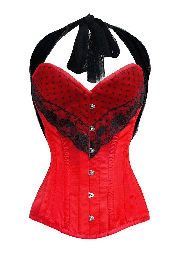 Red Tapta Gothic Burlesque Bustier Waist Training Basque Overbust Corset - Vintage Lingerie for Costume Parties, Burlesque Shows & Waist Cinching