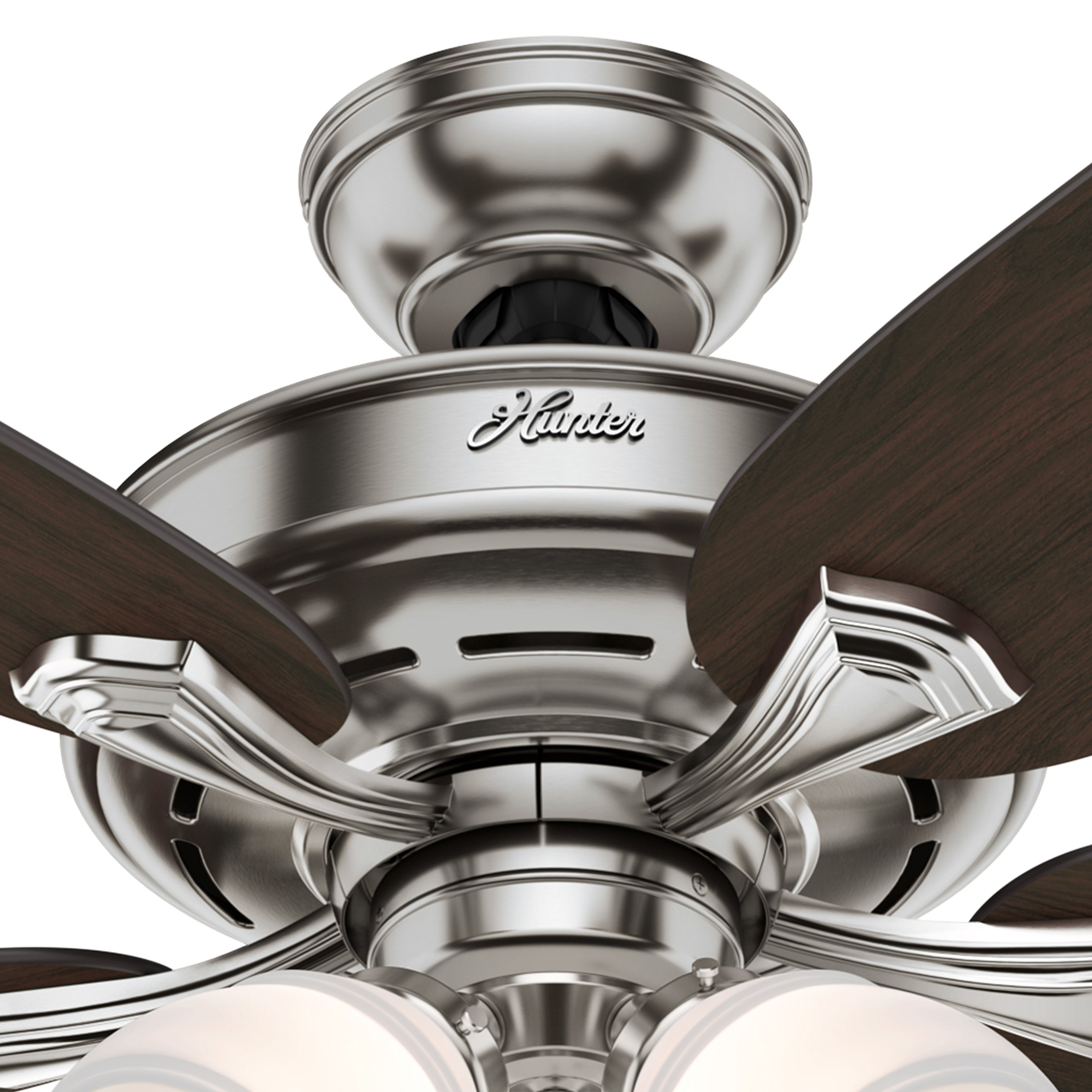 Hunter 60 Inch Brushed Nickel LED Ceiling Fan with 4 Lights & Cased White Glass - Energy Efficient Indoor/Outdoor Fan for Bedroom, Living Room, Patio (Renewed)