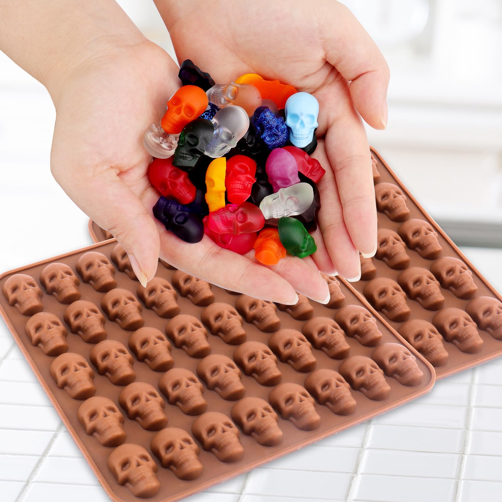 Premium 4-Pack Silicone Skull Candy Molds - 40 Cavity Non-Stick Gummy, Chocolate & Jelly Molds with 2 Droppers - Perfect for Halloween Treats, Party Favors, Baking Decorations & DIY Desserts