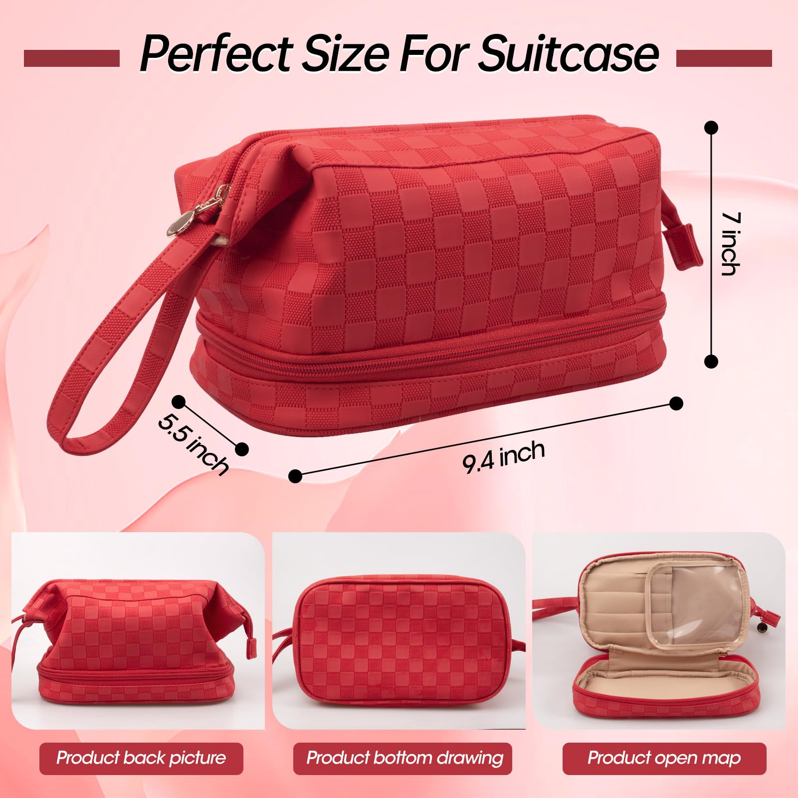 Abiudeng Large Waterproof Makeup Bag for Women - Travel Cosmetic Organizer with Bottom Pouch, Cute Toiletry Bag Essentials | Perfect for Travel, Gym, and Daily Makeup Storage