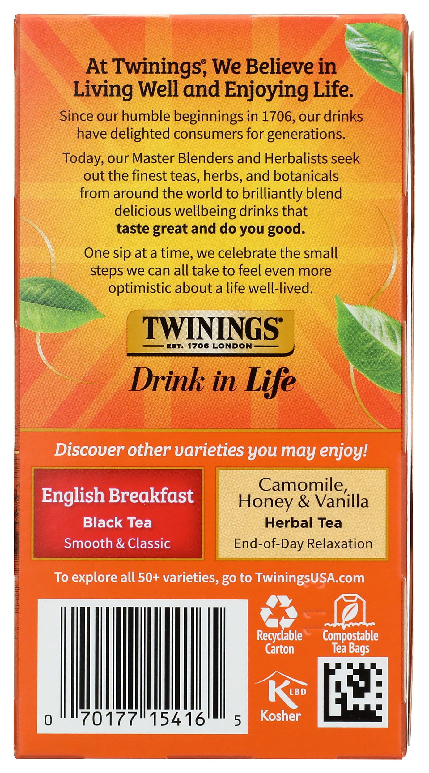 Twinings Ceylon Orange Pekoe Black Tea Bags - 20 Count | Premium Loose Leaf Tea Alternative for Breakfast, Afternoon Tea & Relaxation