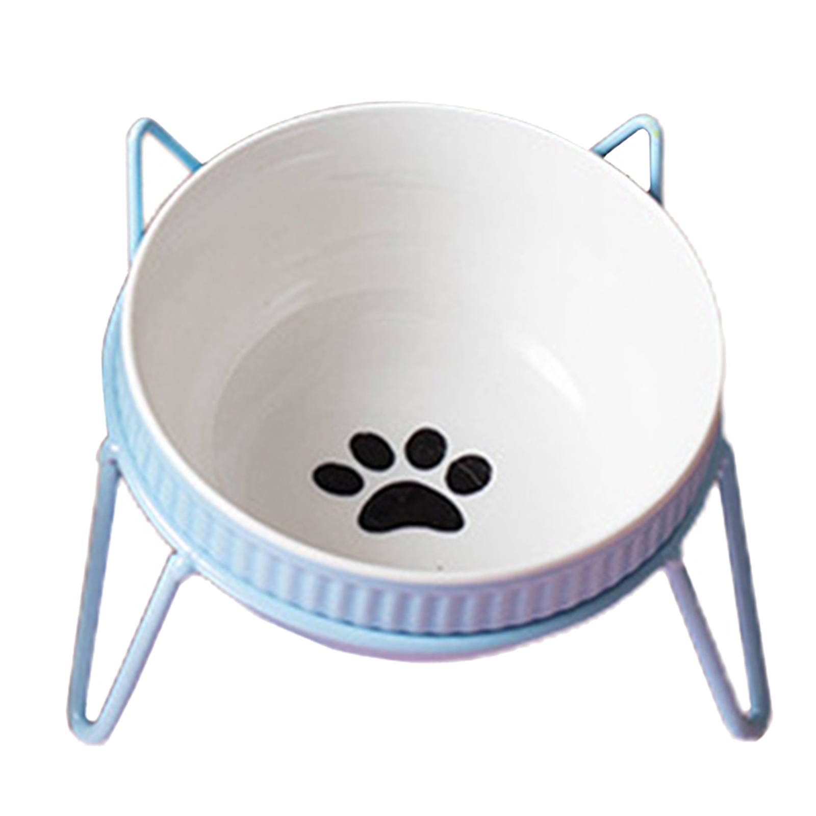 FAKEME Ceramic Pet Bowl with Iron Holder Stand - Single Cat & Dog Food and Water Dish for Feeding - Durable & Stylish Blue Design - Perfect for Home, Kitchen, or Outdoor Use