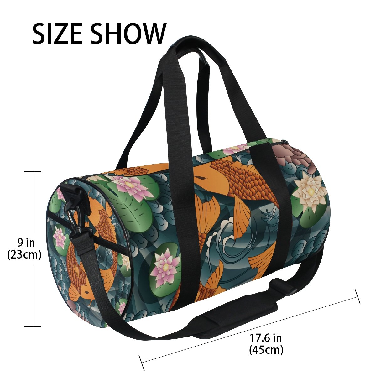 Japanese Koi Fish Print Travel Duffel Bag - Waterproof Gym Shoulder Bag for Men & Women - Perfect for Sports, Fitness, Yoga, and Weekend Getaways