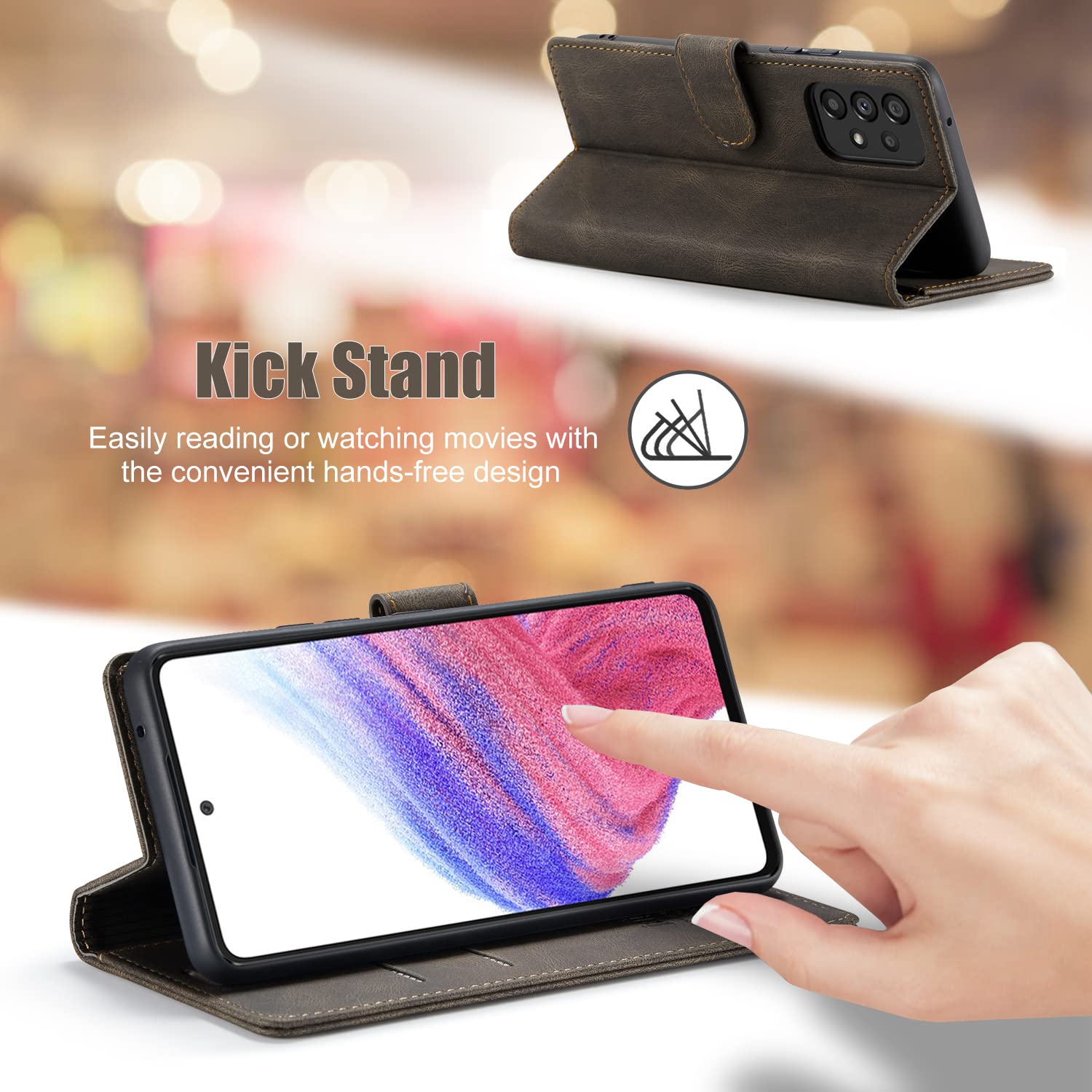 Samsung Galaxy A53 5G Leather Wallet Case with RFID Blocking, Card Holder & Magnetic Kickstand - Premium Flip Cover for 6.5