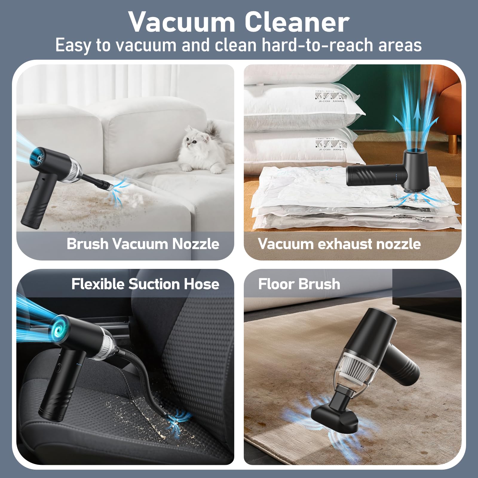 11000PA Cordless Electric Air Duster & Car Vacuum Cleaner - 90000RPM Portable Mini Keyboard Blower for Computer, PC, Office, Car Cleaning | Includes Dustbin (Gray) | Perfect for Electronics Maintenance, Home Office, Vehicle Detailing & Workspace Organization