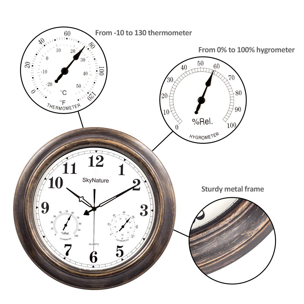 **18 Inch Large Indoor Outdoor Wall Clock - Waterproof, Silent Metal Clock with Temperature & Humidity Display - Perfect for Garden, Patio, Pool, Fence & Home Decor**