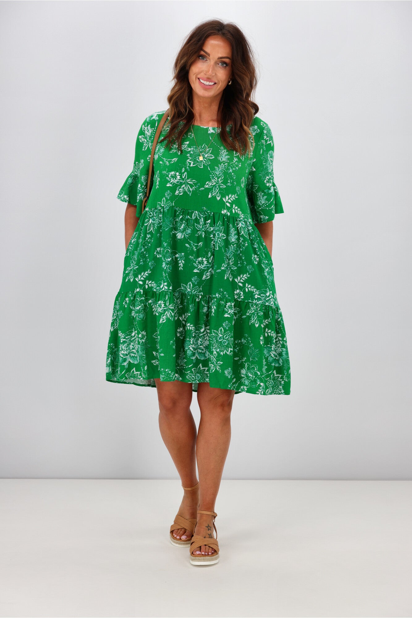 Kennedy Alicia Mini Dress - Green Boho Dreamcatcher Print, Flowy Summer Dress for Women | Perfect for Beach Vacations, Music Festivals & Boho Chic Outfits