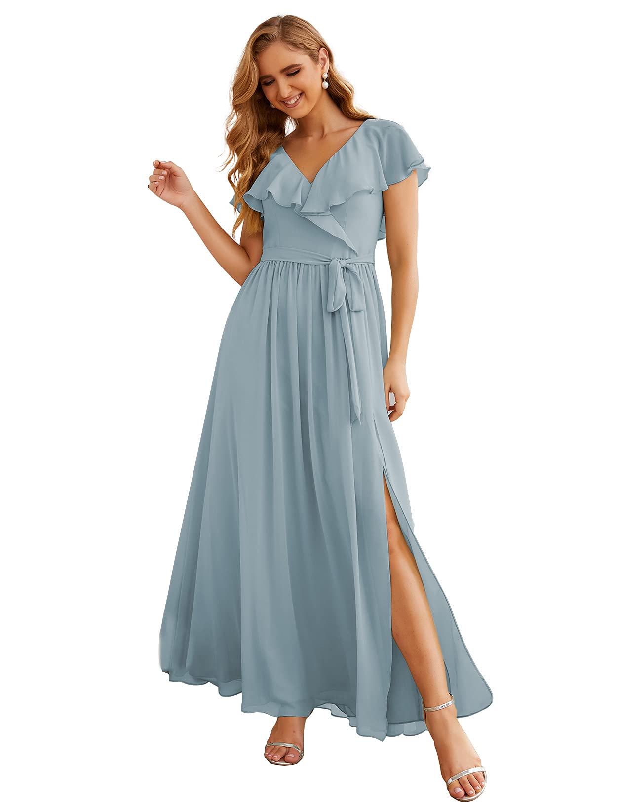 Numbersea Plus Size Chiffon Bridesmaid Dress with Flutter Sleeves - Elegant Formal Evening Gown for Prom, Wedding Party & Special Occasions