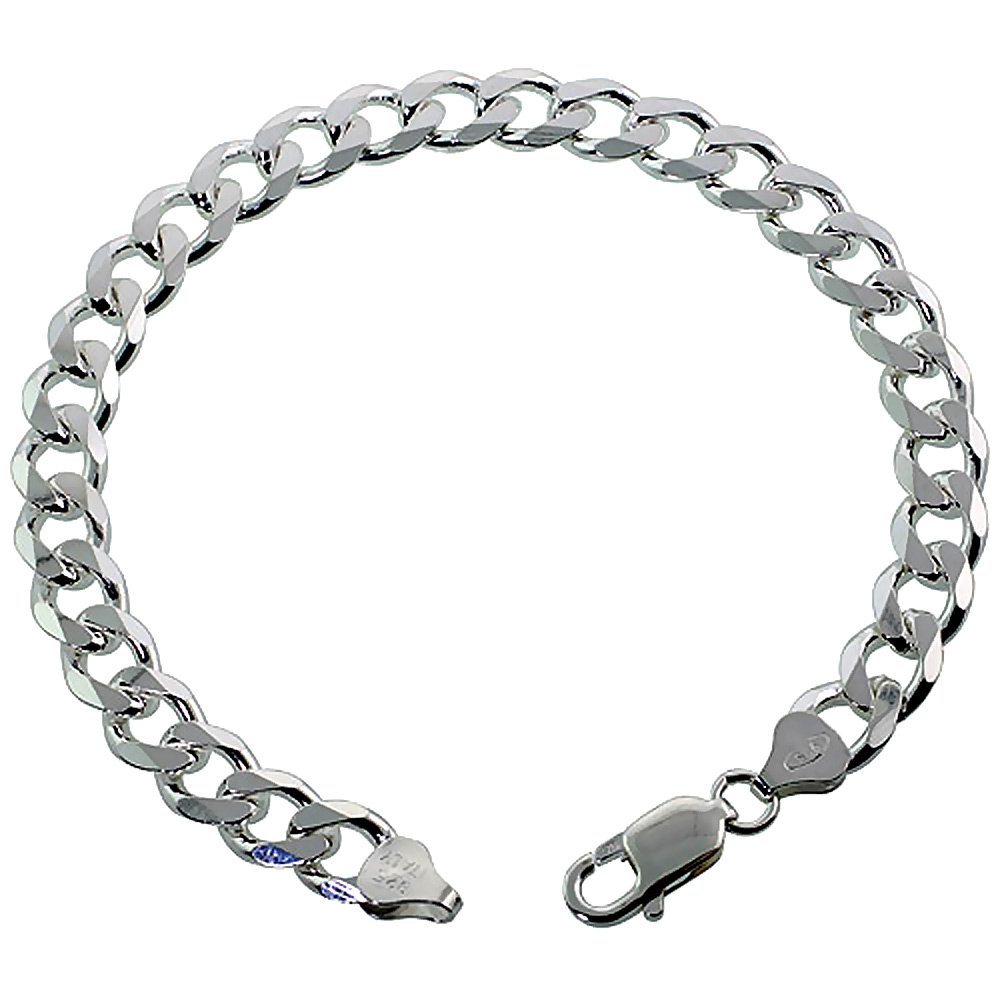 Premium Sterling Silver 8mm Curb Cuban Link Chain Necklace & Bracelet Set for Men & Women - Nickel Free, Italian Crafted (7-36 Inch) - Perfect for Gifts, Weddings & Everyday Fashion
