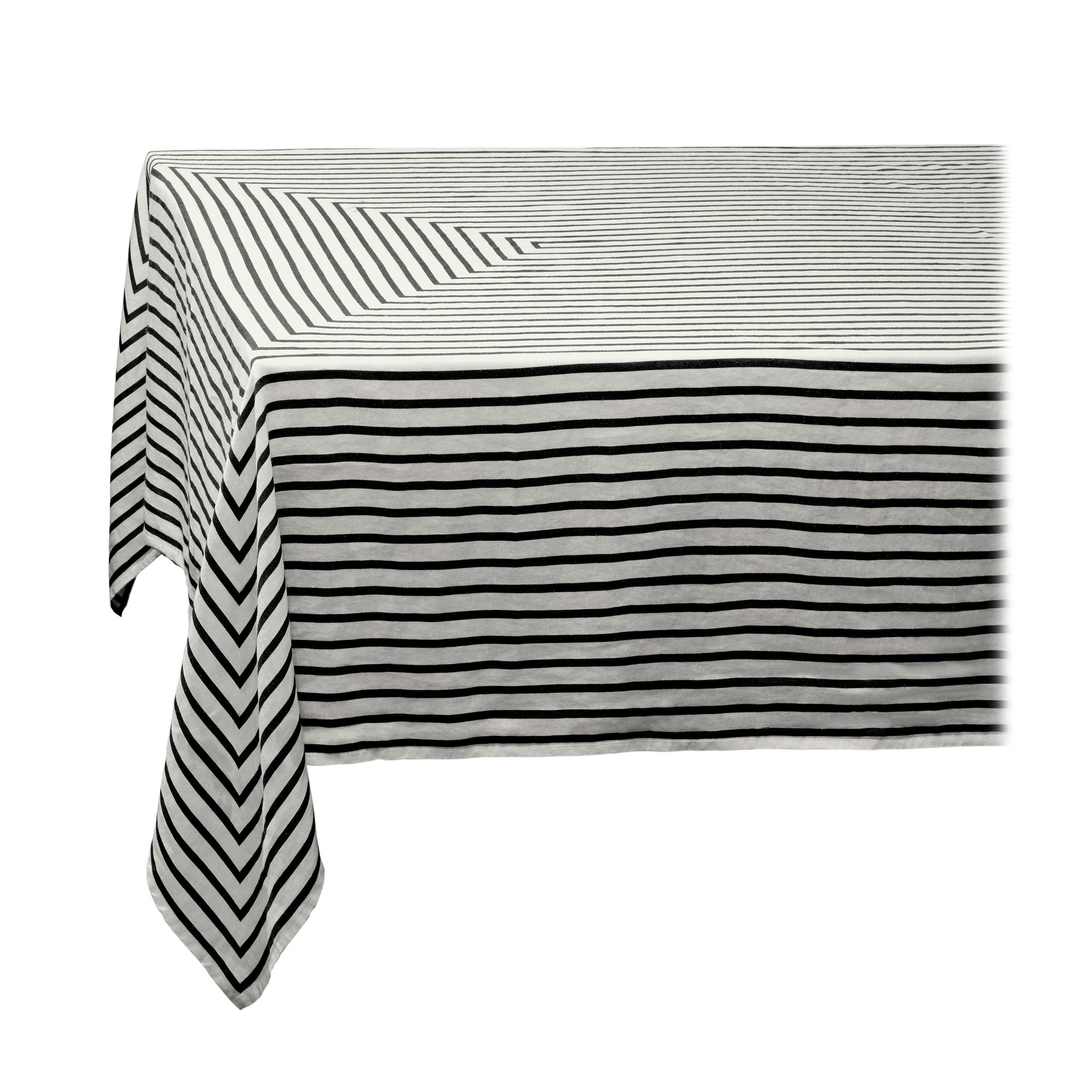 Premium Linen Sateen Concorde Tablecloth - Black & Ecru - Elegant Dining Table Cover for Weddings, Parties & Formal Events