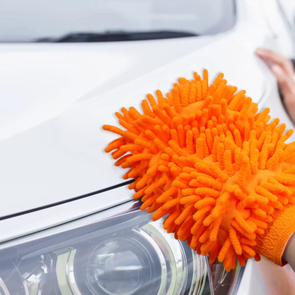 5 Pcs Premium Chenille Microfiber Car Wash Gloves - Double Sided Scratch-Free Wash Mitts & Soft Sponges for Safe Car Cleaning - Perfect for Auto Detailing, Washing, and Waxing at Home or Professional Use