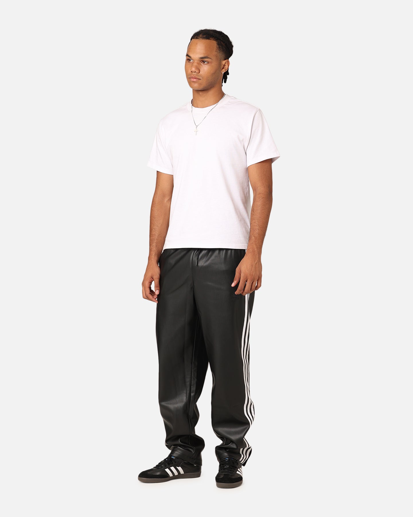 Adidas Faux Leather Adicolor 3-Stripes Firebird Track Pants - Black | Men's Athletic Joggers for Running, Gym & Casual Wear