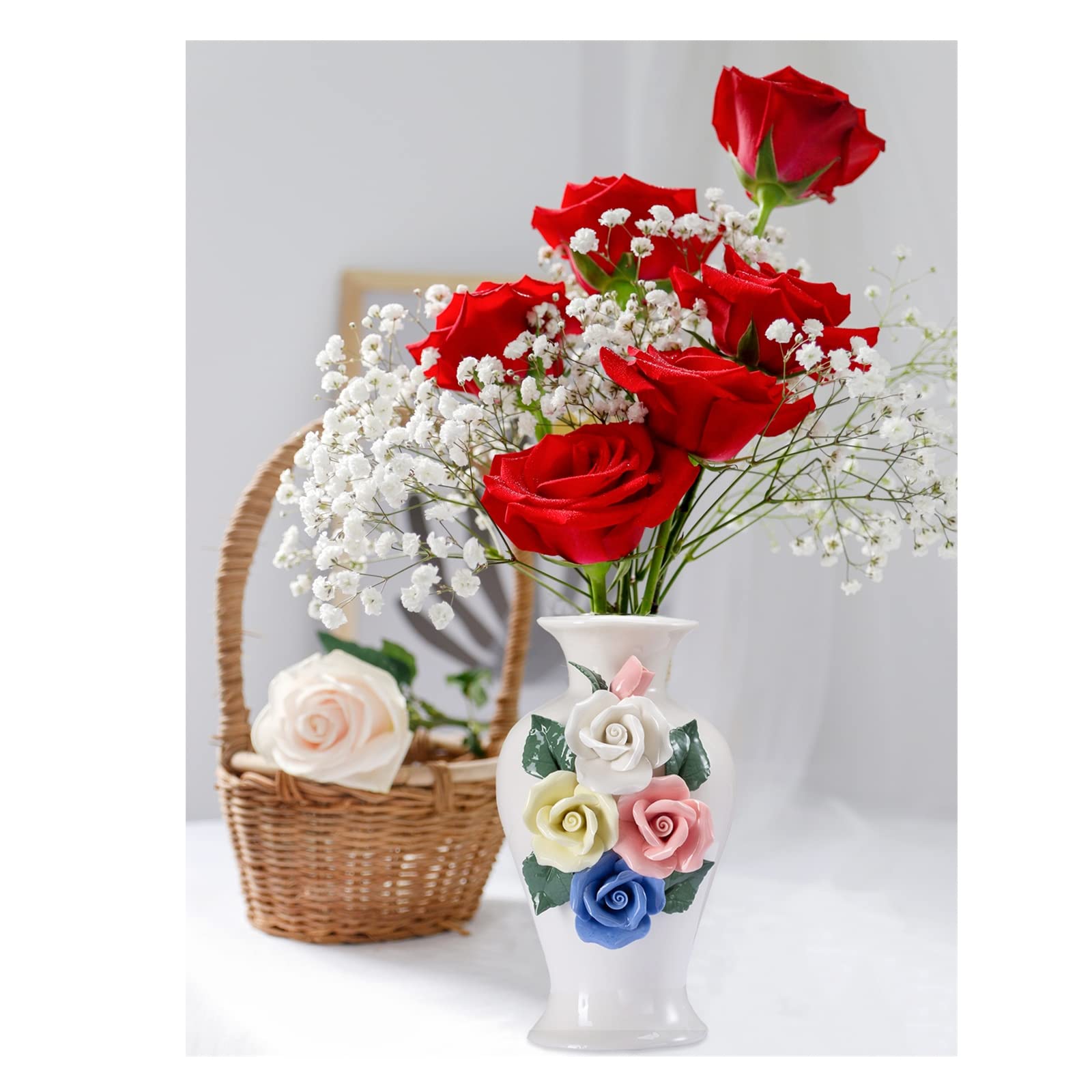 Modern Ceramic Vase - 5.8 Inch Tall Small Flower Vase for Home Decor, Perfect for Living Room, Bedroom, Kitchen, Office Desk & Shelf Centerpieces (Set of 4) - Ideal for Fresh Flowers, Artificial Arrangements & Interior Design Accents