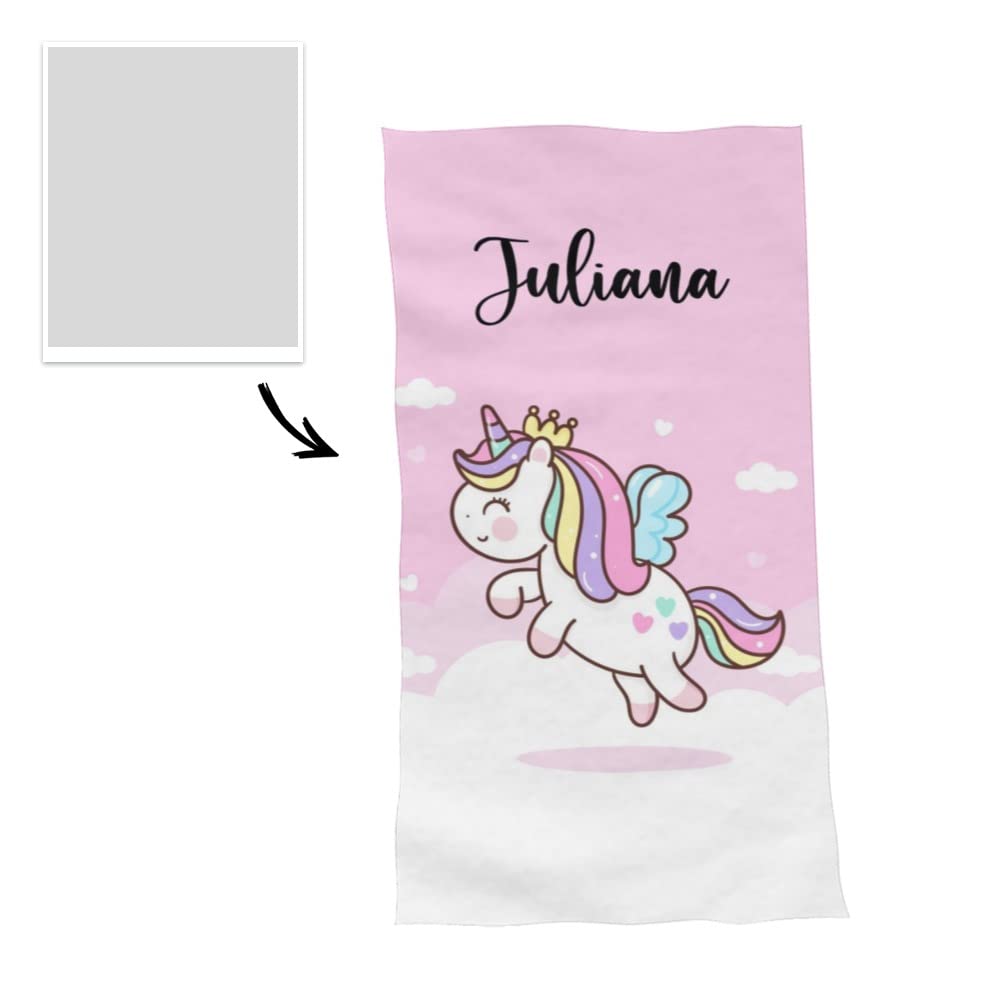 **Personalized Kids Beach Towels with Name - Mermaid & Unicorn Design, Quick Dry Microfiber, Custom Beach Towels for Girls - Perfect for Pool, Beach, and Summer Vacations**