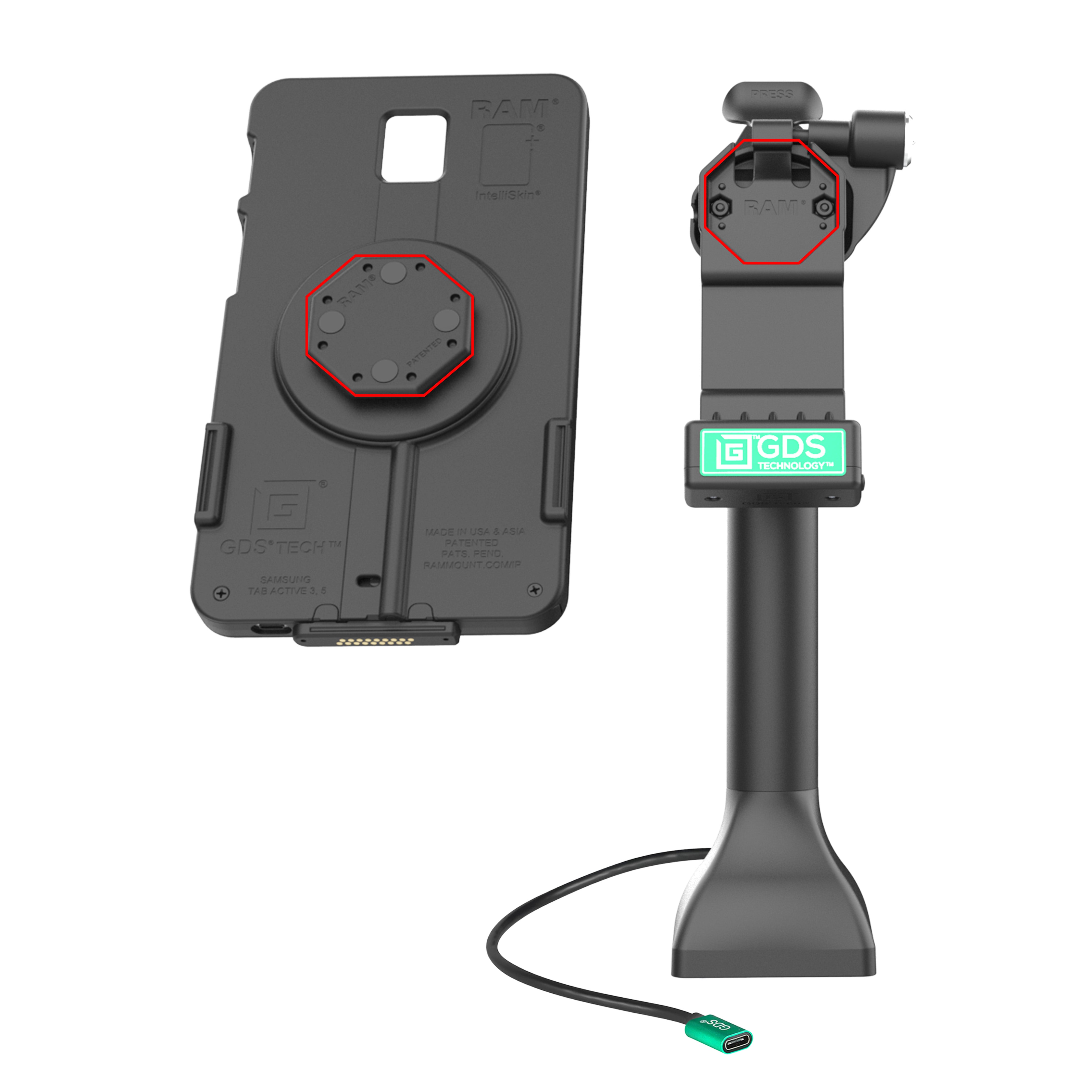 GDS® Uni Conn™ 14 Locking Pedestal Dock with USB C Port - RAM GDS DOCKLR D11 14 U1C - Perfect for Marine, RV & Truck Mounting Applications