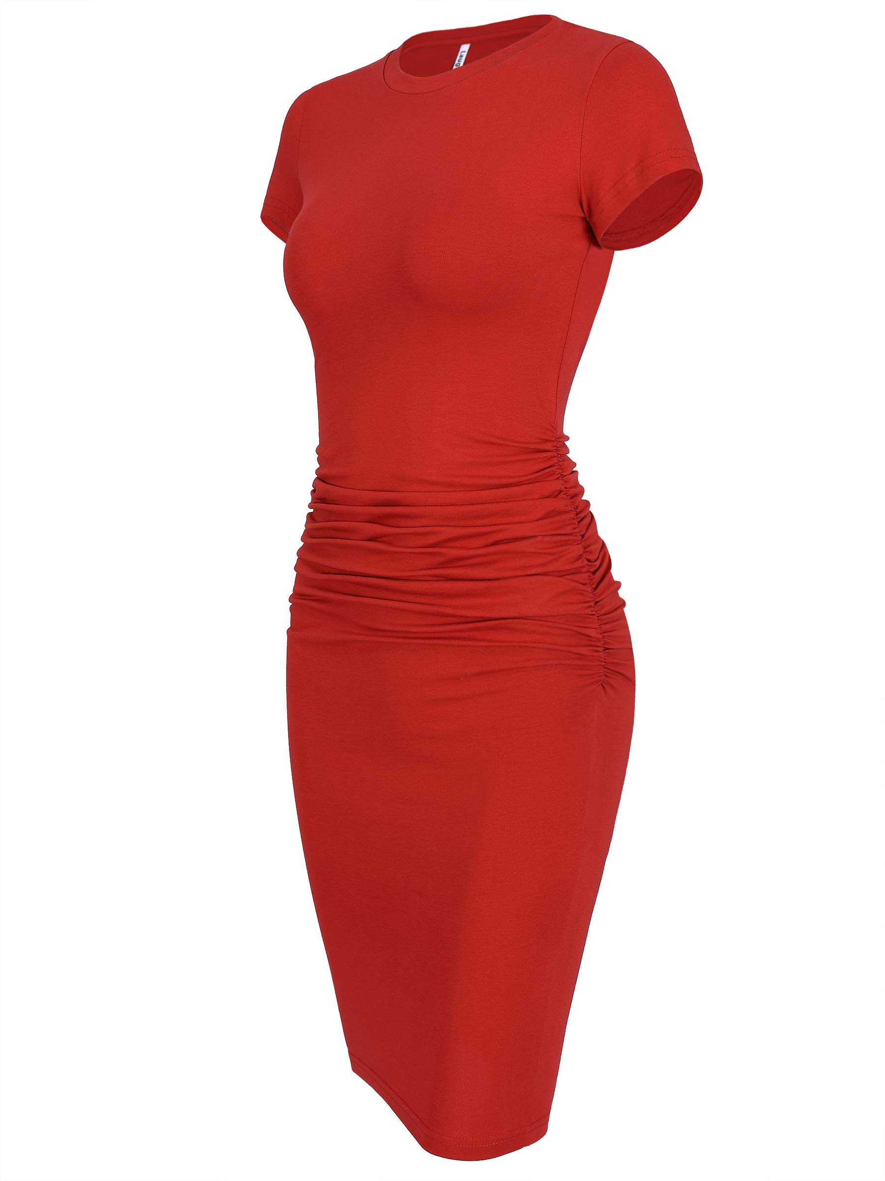 Laughido Women's Short Sleeve Ruched Bodycon Sundress - Knee Length T-Shirt Dress for Summer 2025 | Trendy Casual Outfit for Beach, Party & Date Night