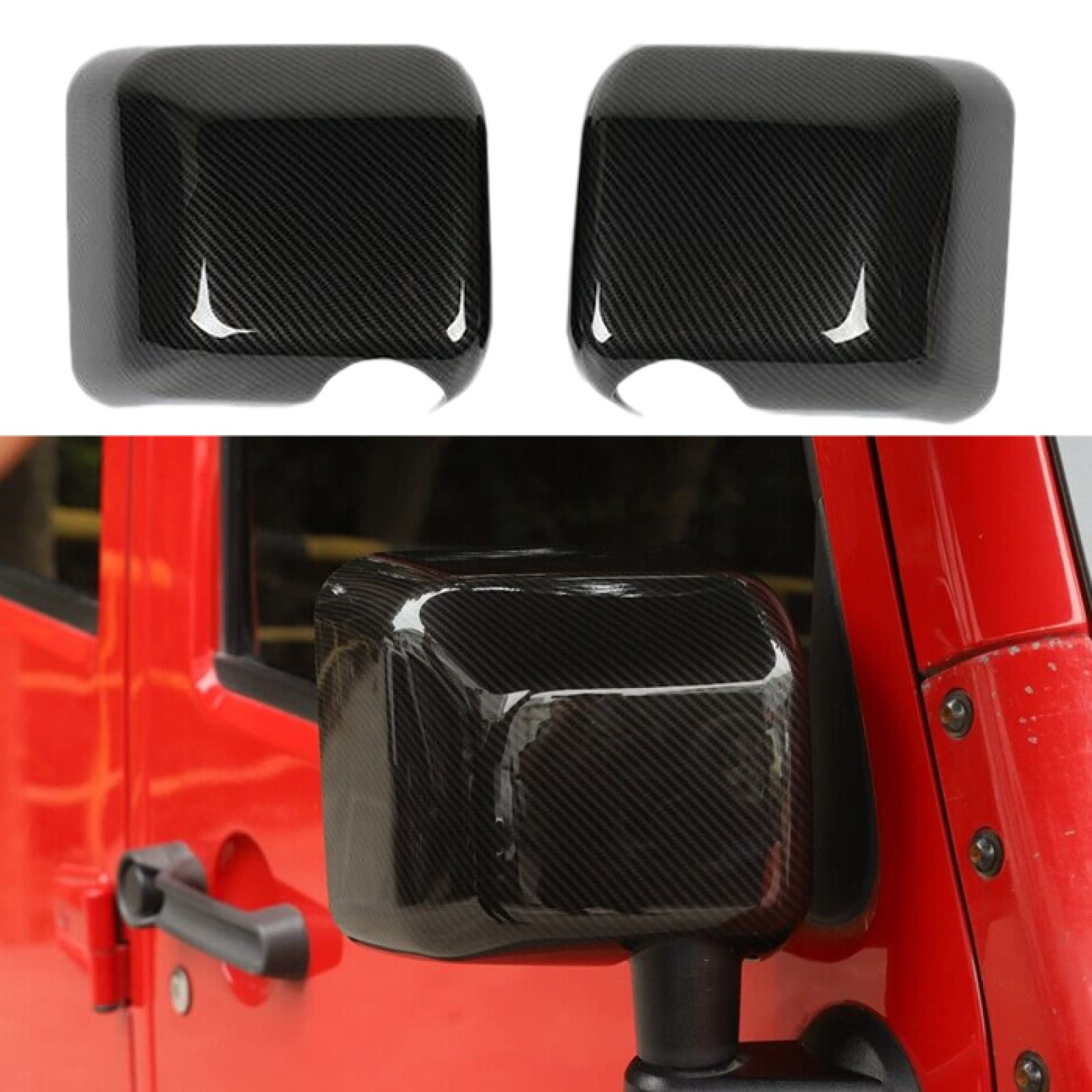 ABS Carbon Fiber Style Rear View Mirror Covers for Jeep Wrangler JK 2007-2017 - Pair of Side Mirror Trim Accessories | Upgrade & Protect Your Jeep's Exterior