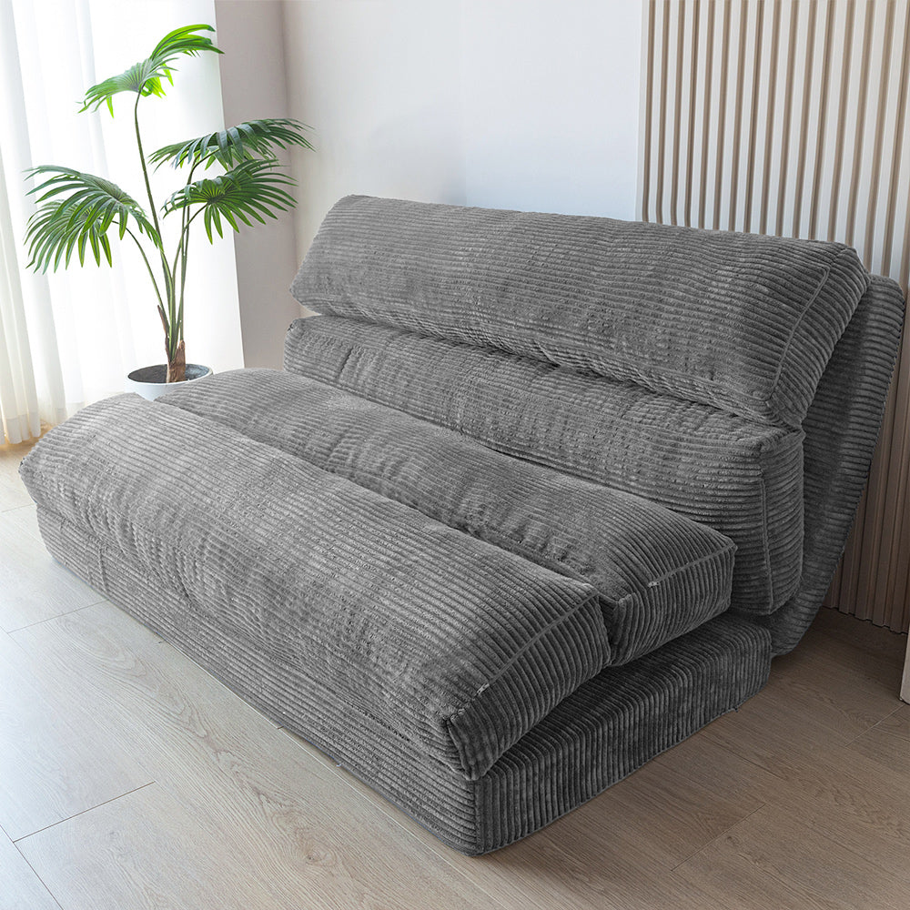 MAXYOYO Corduroy Bean Bag Folding Sofa Bed - Extra Wide Convertible Floor Mattress for Living Room, Bedroom & Guest Room (Grey)