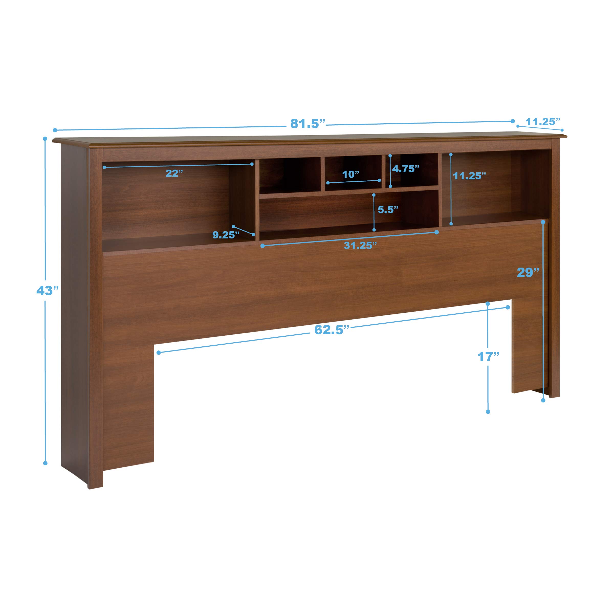 Prepac King Size Bookcase Headboard with Storage - Cherry Finish for Bedroom Organization | Perfect for Small Spaces & Home Libraries