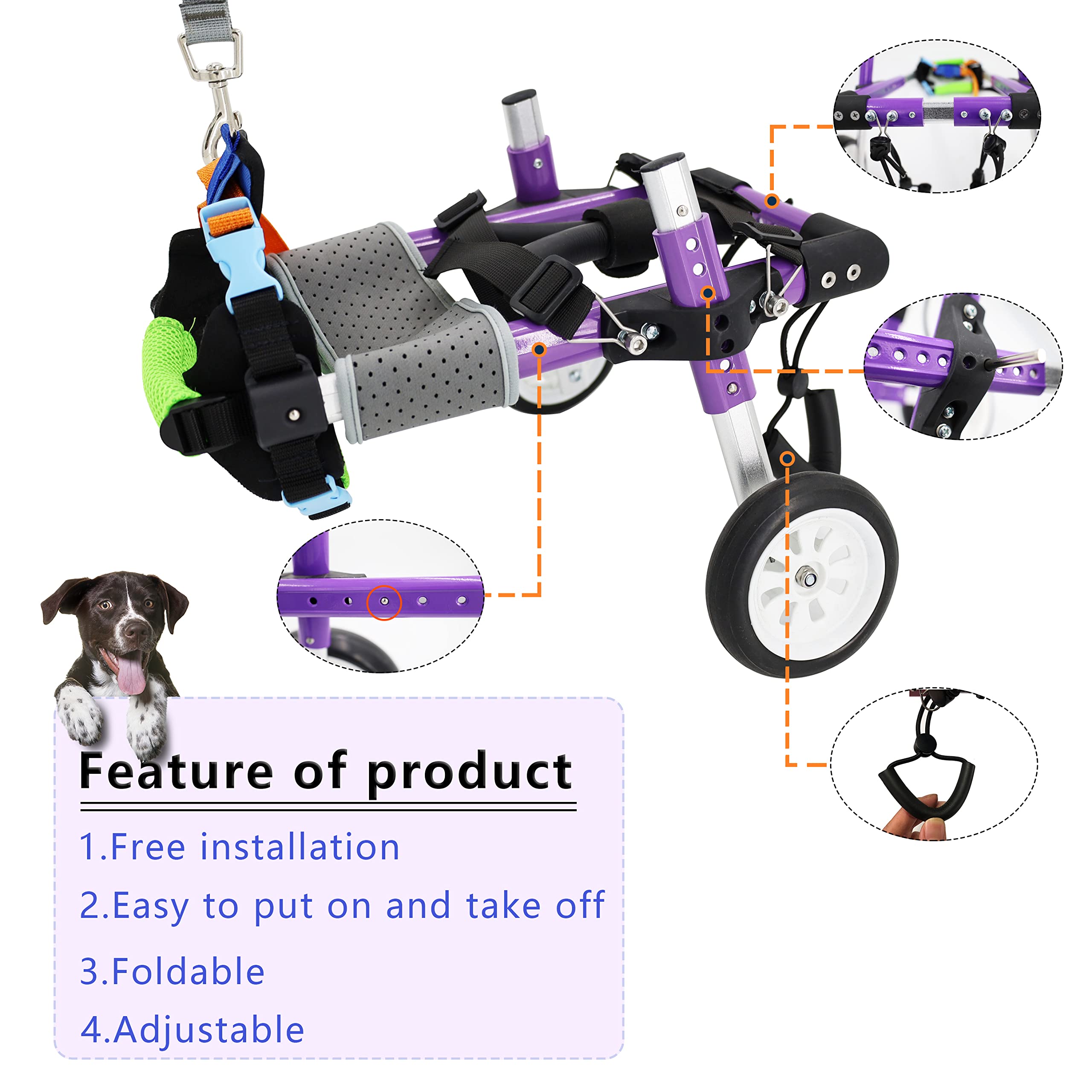 Adjustable Dog Wheelchair for Back Legs - Pet Mobility Aid for Small to Medium Dogs with Disabled Hind Legs (XS-B) - Perfect for Rehabilitation, Injury Recovery & Daily Mobility Support