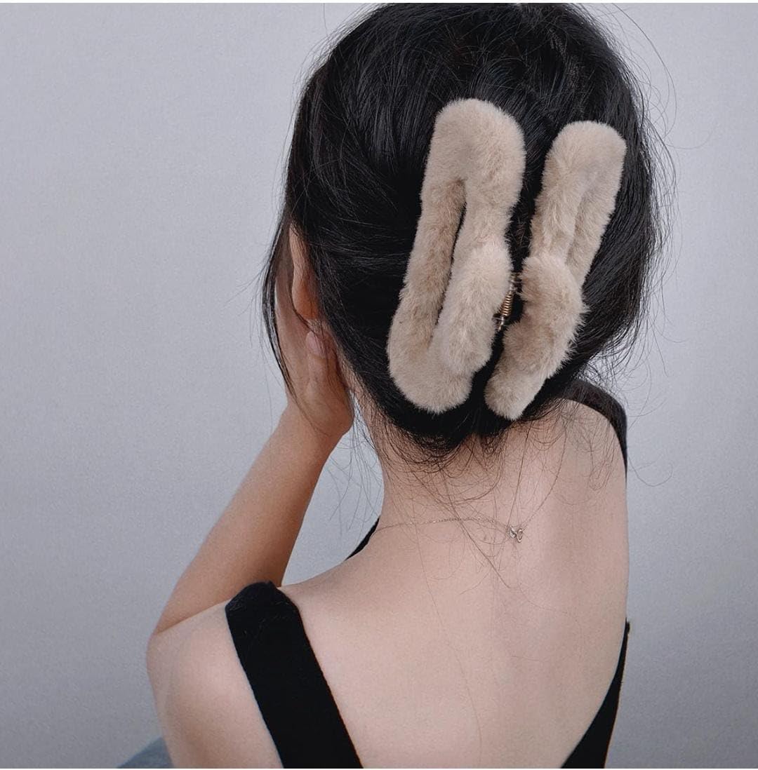 Luxury Fur Hair Claw Clips for Women & Girls - Soft Furry Hair Clutchers Set (Random Color) | Perfect for Parties, Weddings & Everyday Styling