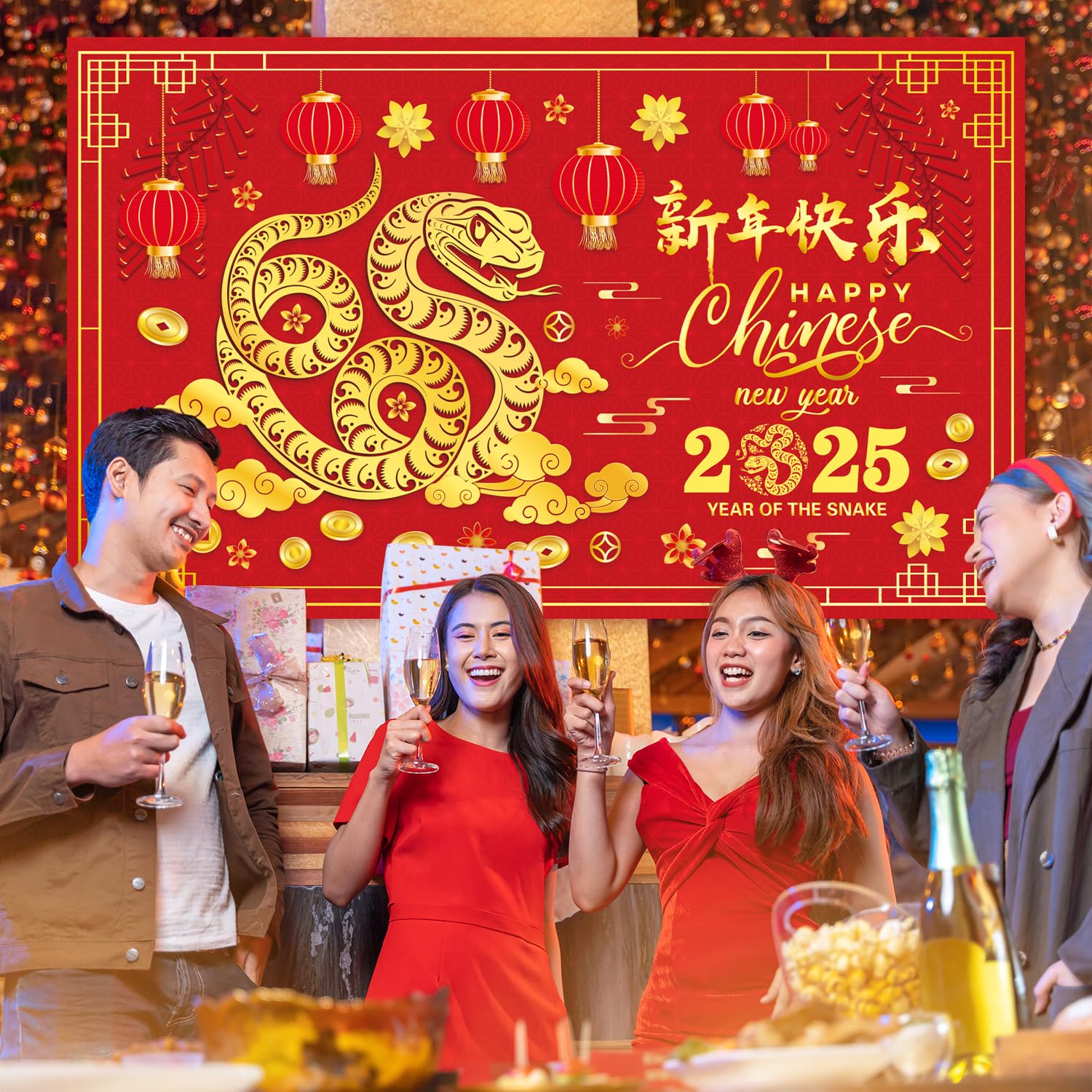 2025 Chinese New Year Banner Backdrop Decorations - Lunar New Year & Spring Festival Decor for Year of the Snake | Perfect for Home, Party & Event Decorations
