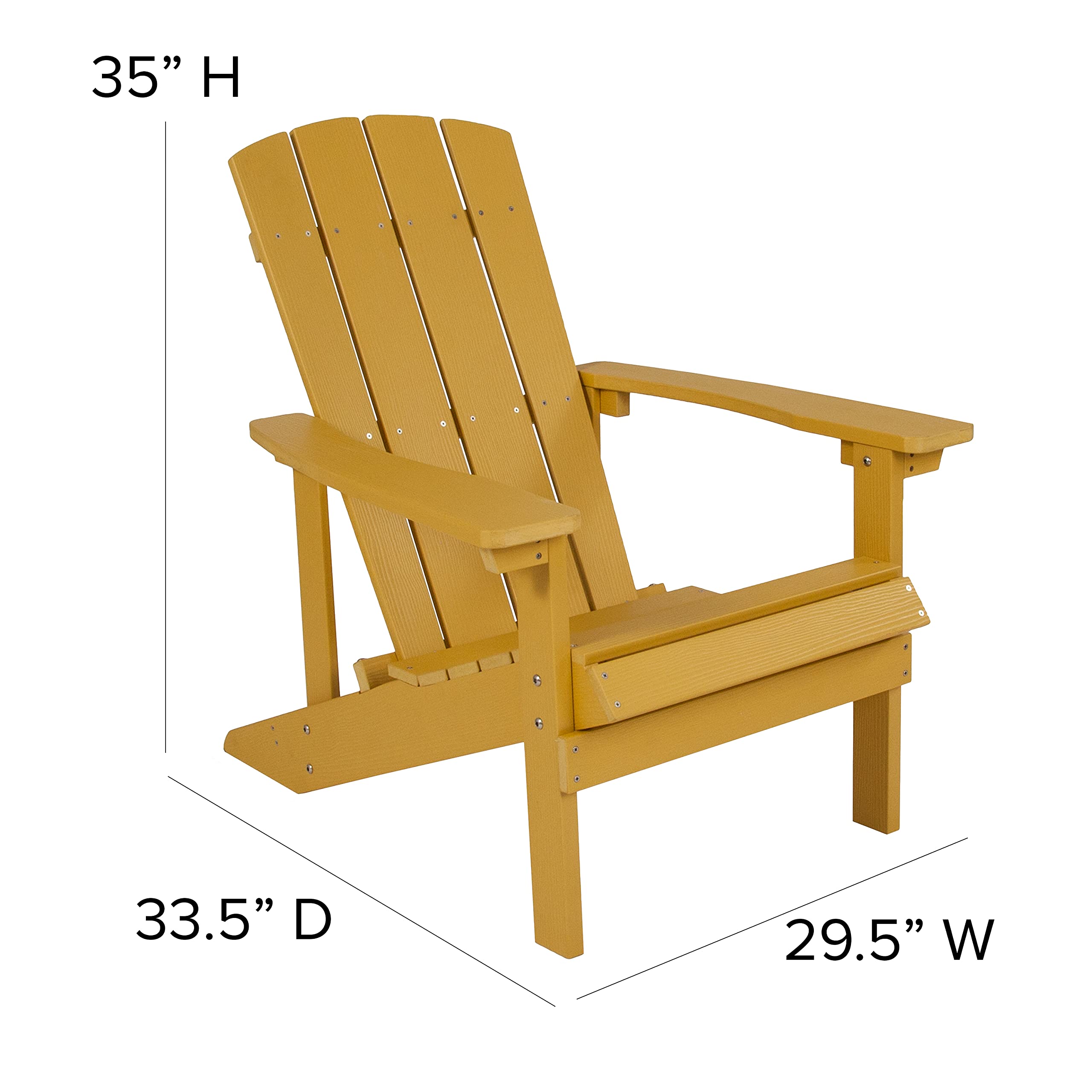 Flash Furniture Charlestown 4-Piece All-Weather Poly Resin Adirondack Chair Set in Yellow - Durable Indoor/Outdoor Patio Furniture for Poolside, Garden, Deck & Backyard Relaxation