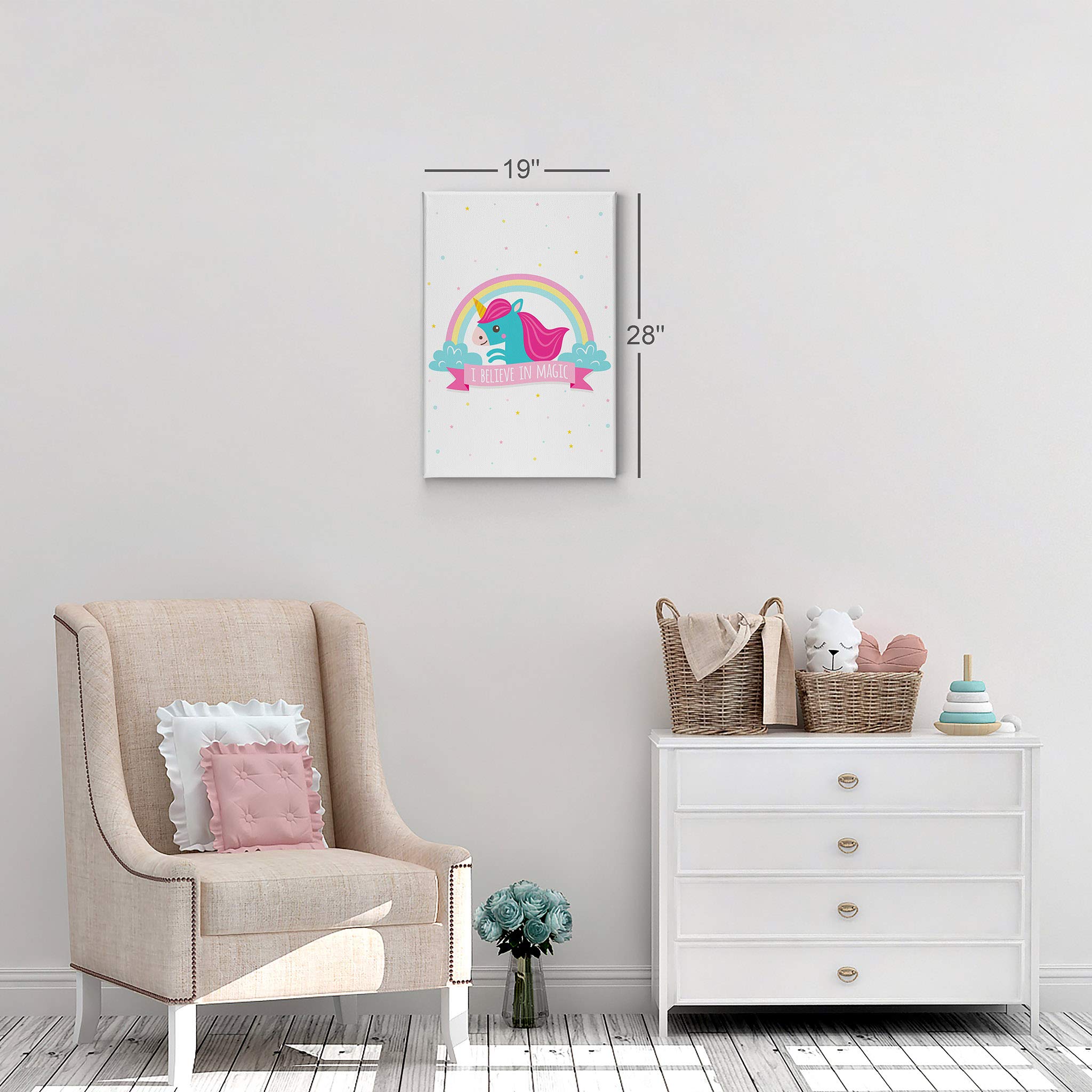 Smile Art Design 'I Believe in Magic' Unicorn Quote Canvas Wall Art - 12x8 Inch Ready to Hang Nursery Decor, Kids Room Decor, Baby Gift - Perfect for Bedroom, Playroom & Birthday Presents - Made in USA