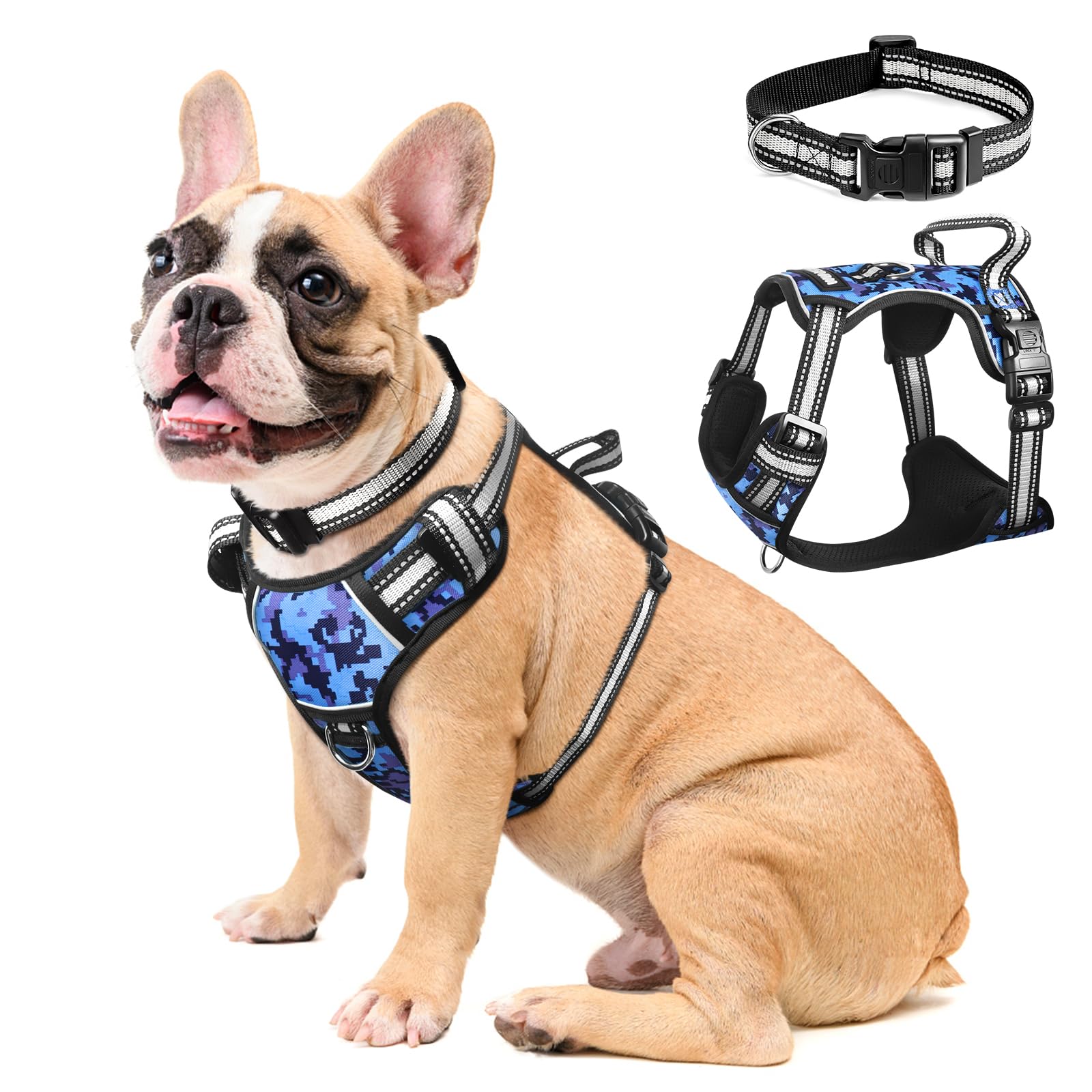 **WINSEE No Pull Dog Harness with Adjustable Reflective Oxford Vest - Front & Back Leash Clips for Small, Medium, Large & XL Dogs - Easy Control Handle for Walking, Running & Outdoor Adventures**
