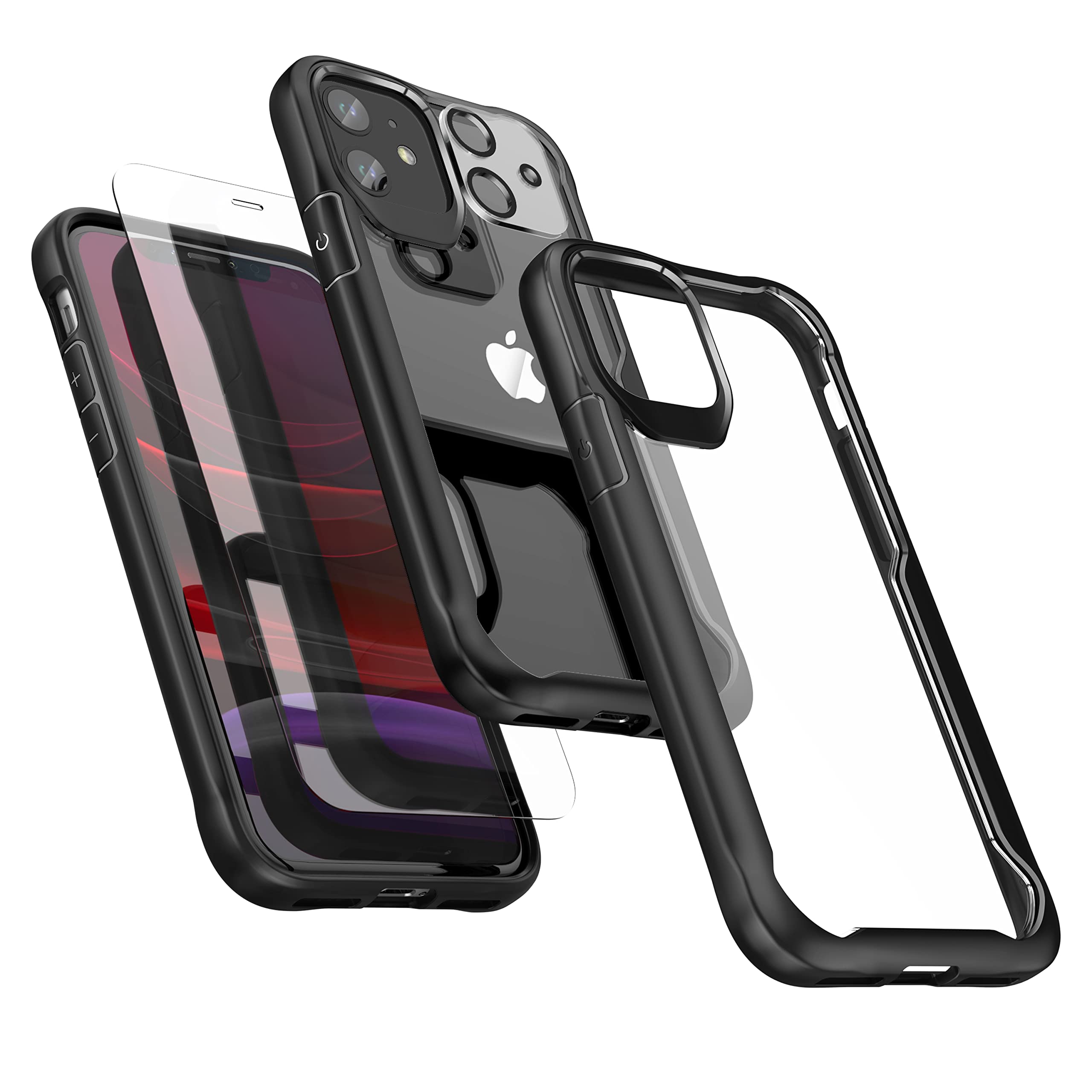 ORETech iPhone 11 Case with 2x Tempered Glass Screen Protectors & Camera Lens Protector - Clear Transparent Protective Cover for iPhone 11 (Black) | Perfect for Everyday Use, Work & Travel Protection