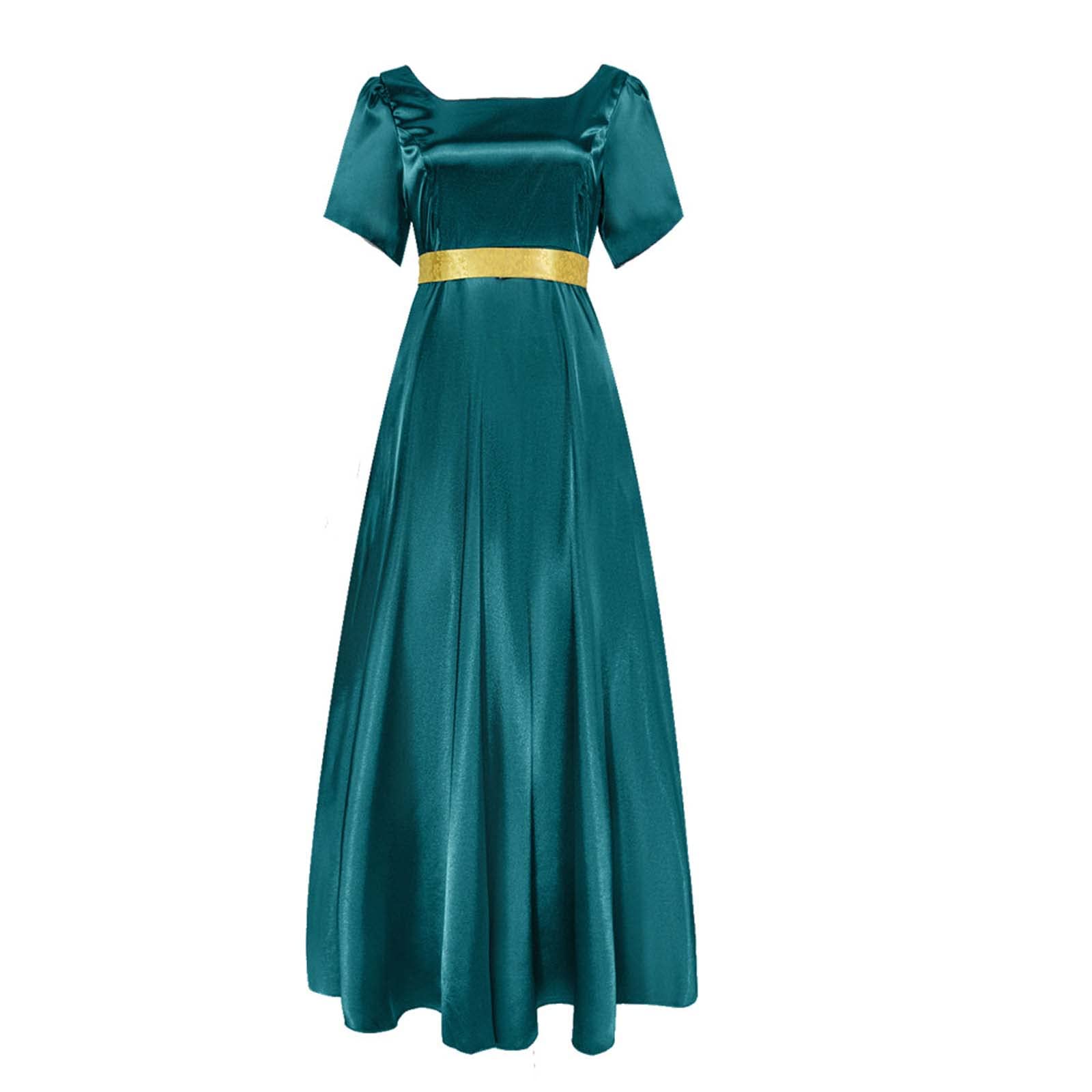 Elegant Regency Ball Gown - Deluxe Satin Vintage 1800s Costume with Short Sleeves | Perfect for Halloween, Cosplay, Historical Reenactments & Themed Parties