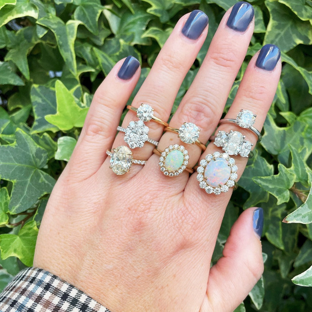 14K Yellow Gold Oval Opal & Diamond Cluster Ring for Women - Elegant Jewelry Gift for Engagement, Anniversary & Special Occasions
