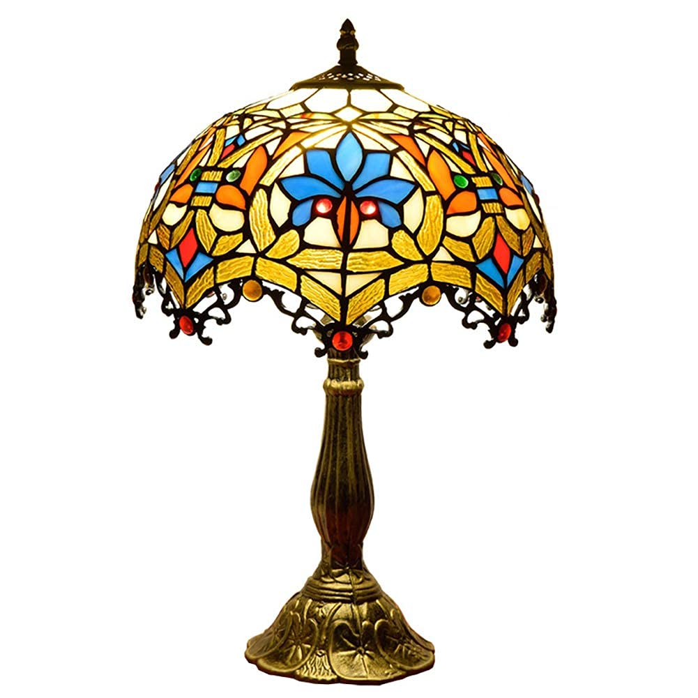 Vintage Tiffany Style Stained Glass Table Lamp - E27 Base, Art Deco Design for Bedroom & Living Room Decor | Perfect for Home, Office, and Gift Giving