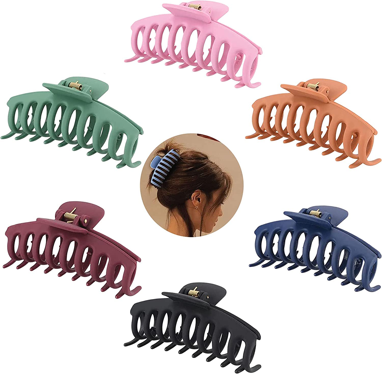 Minta Hair Claw Clips for Women - 6 Pack Large Non-Slip Hair Clips (4.3 Inch) for Thick Hair - Hair Styling Accessories for Women & Girls (6 Colors) - Perfect for Updos, Ponytails & Everyday Hairstyles