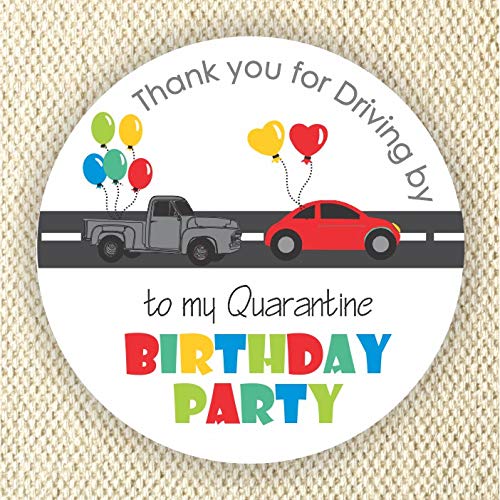 Social Distance Birthday Party Stickers - Quarantine Celebration Decals - Drive-By Party Favors for Kids & Adults - Perfect for Virtual Events & Safe Gatherings