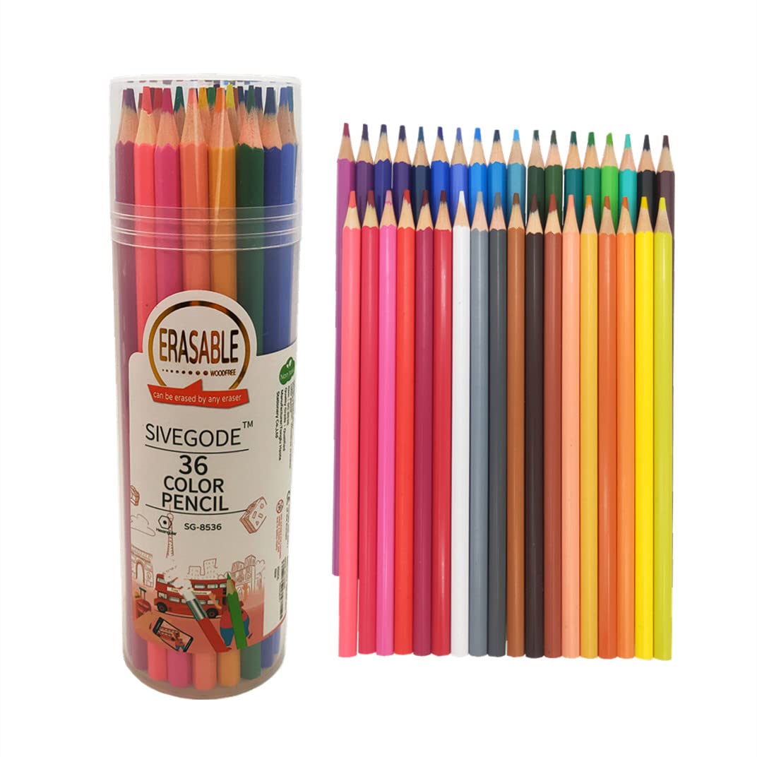SIVEGODE 36 Pack Erasable Colored Pencils for Kids & Adults - Drawing, Sketching & Coloring Books Art Supplies