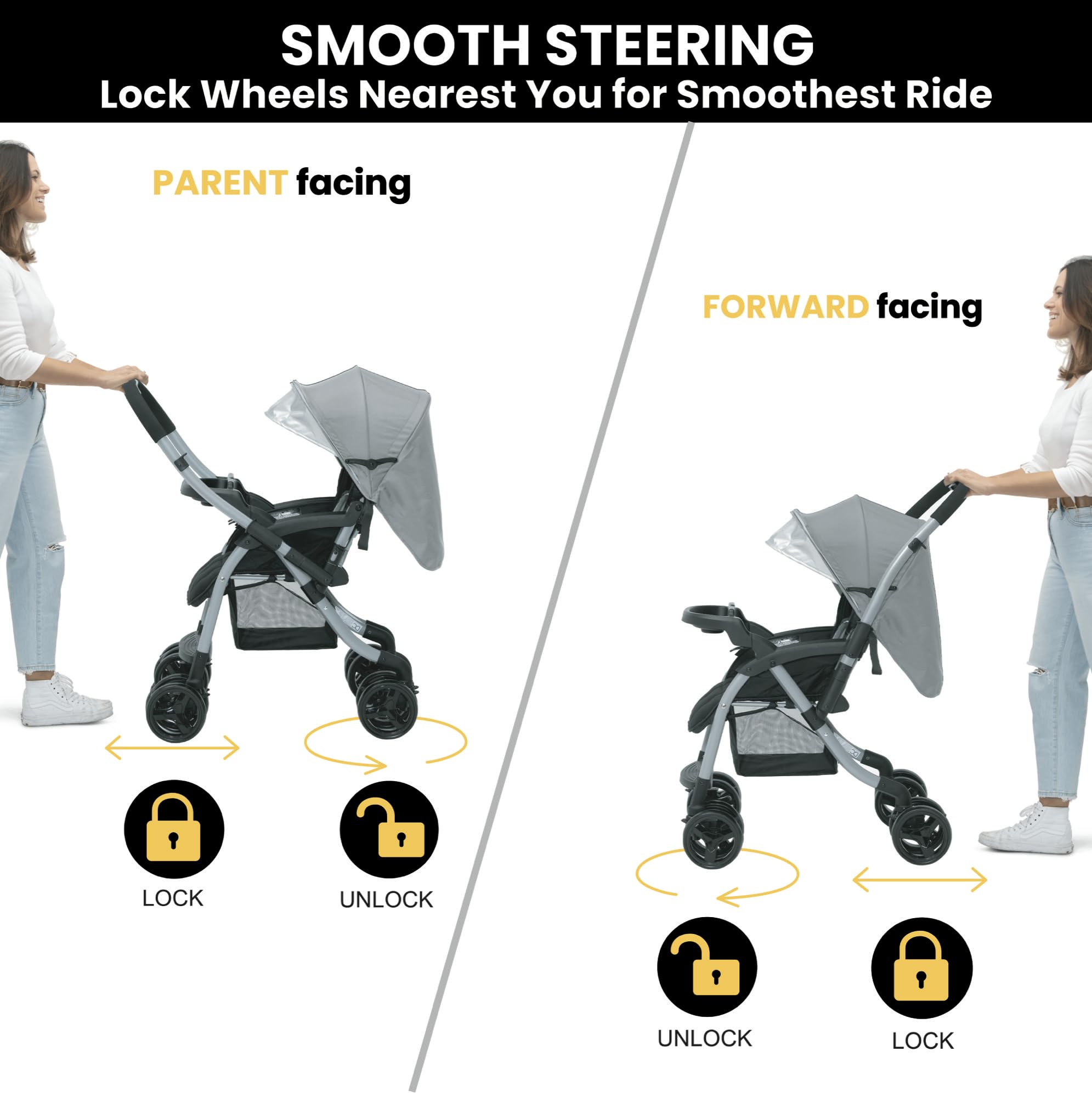 Jeep Unlimited Reversible Handle Stroller - Grey Tweed Baby Stroller with Adjustable Seat | Perfect for Newborns, Toddlers & Travel | Lightweight Compact Design for Shopping, Park Walks & Airplane Travel