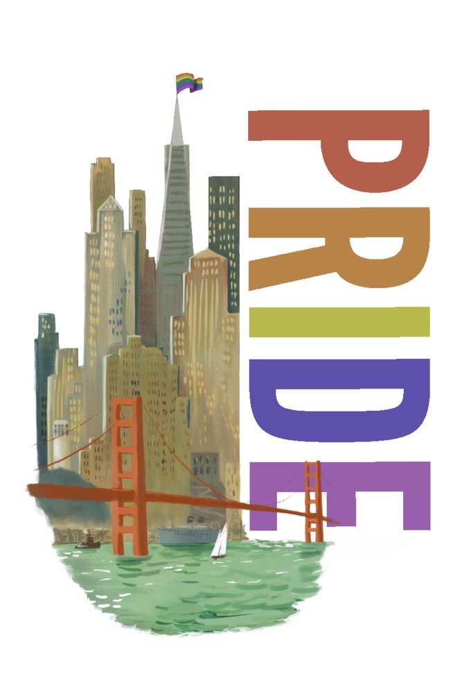San Francisco California Gay Pride Vintage Watercolor Skyline - 12x18 Gallery Quality Metal Wall Art, Aluminum Home Decor for Living Room, Bedroom & Office
