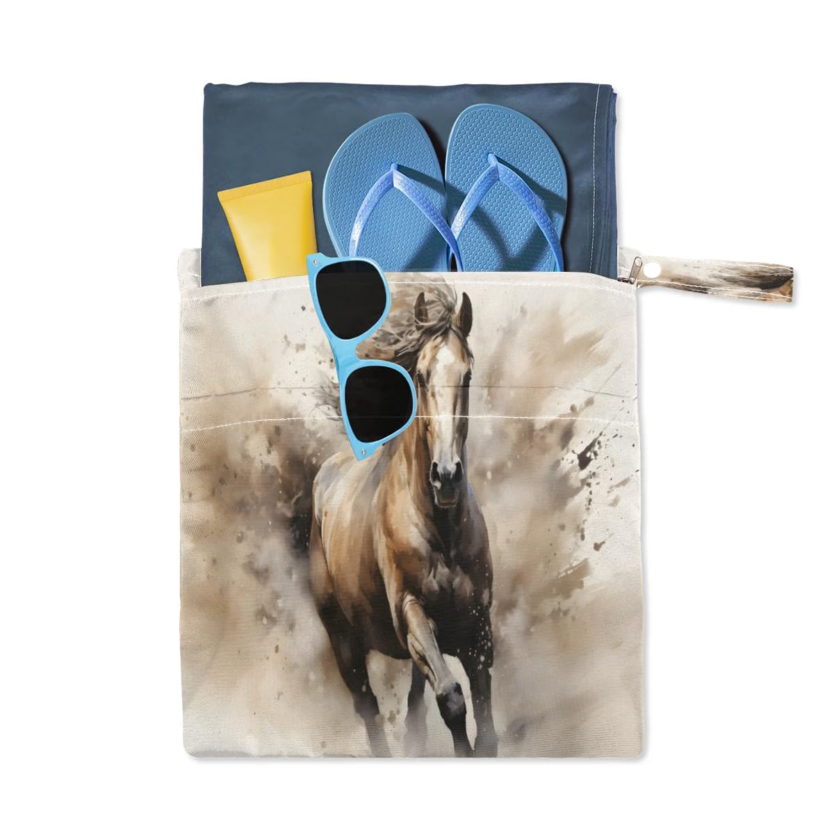 Waterproof Wet Dry Bag 2-Pack - Reusable Travel Laundry Bag for Swimsuits, Gym Clothes & Diapers | Beach, Pool, Yoga Essential | Watercolor Horse Design Storage Organizer