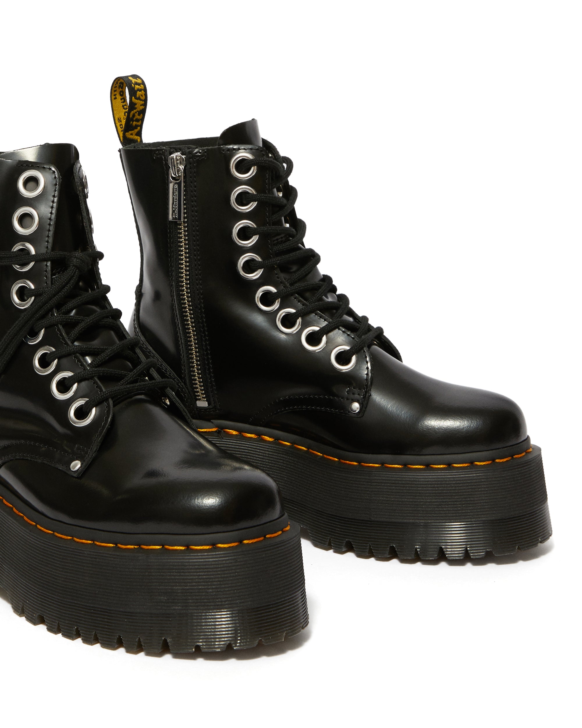 Dr. Martens Jadon Max Black Polished Smooth Platform Boots for Women - Chunky Sole, Punk Style, Comfortable & Durable - Perfect for Concerts, Streetwear & Everyday Fashion