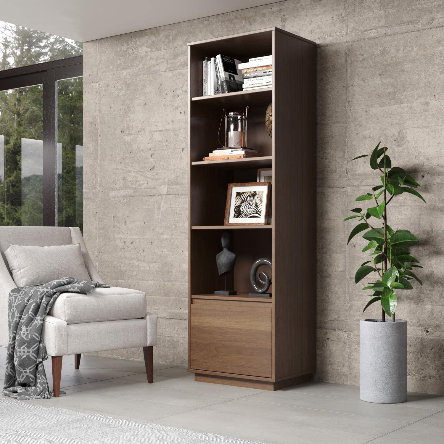 Linon Rawlins Mid Century Modern Bookcase with 1 Drawer - Stylish Storage for Living Room, Office & Bedroom