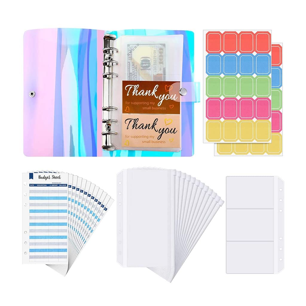 28-Piece A6 PVC Binder Notebook Set - Waterproof 6-Ring Cover with Pockets, Budget Sheets, Card Bag & Labels (Color A, Size A6) - Perfect for School, Office & Travel Organization