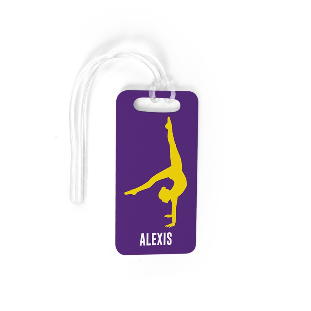 Personalized Gymnastics Luggage Tag for Girls - Small Purple & Yellow Gymnast Bag Tag with Standard Lines - Perfect for Gym Bags, Backpacks & Travel Luggage Identification