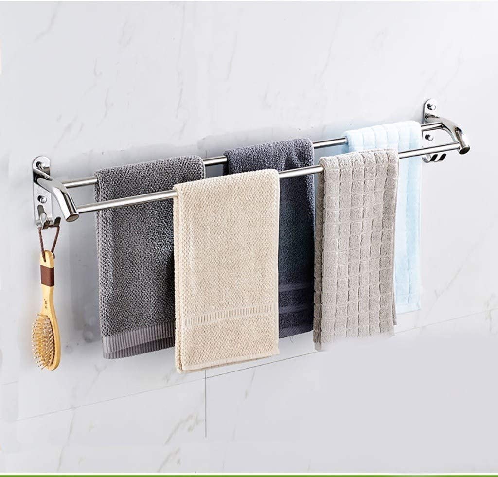 Stainless Steel Towel Rack Holder - 304 Rustproof Bathroom Towel Bar Rail with Shelf - 50cm/70cm/80cm Wall Mounted for Kitchen, Bathroom & Laundry Room Organization