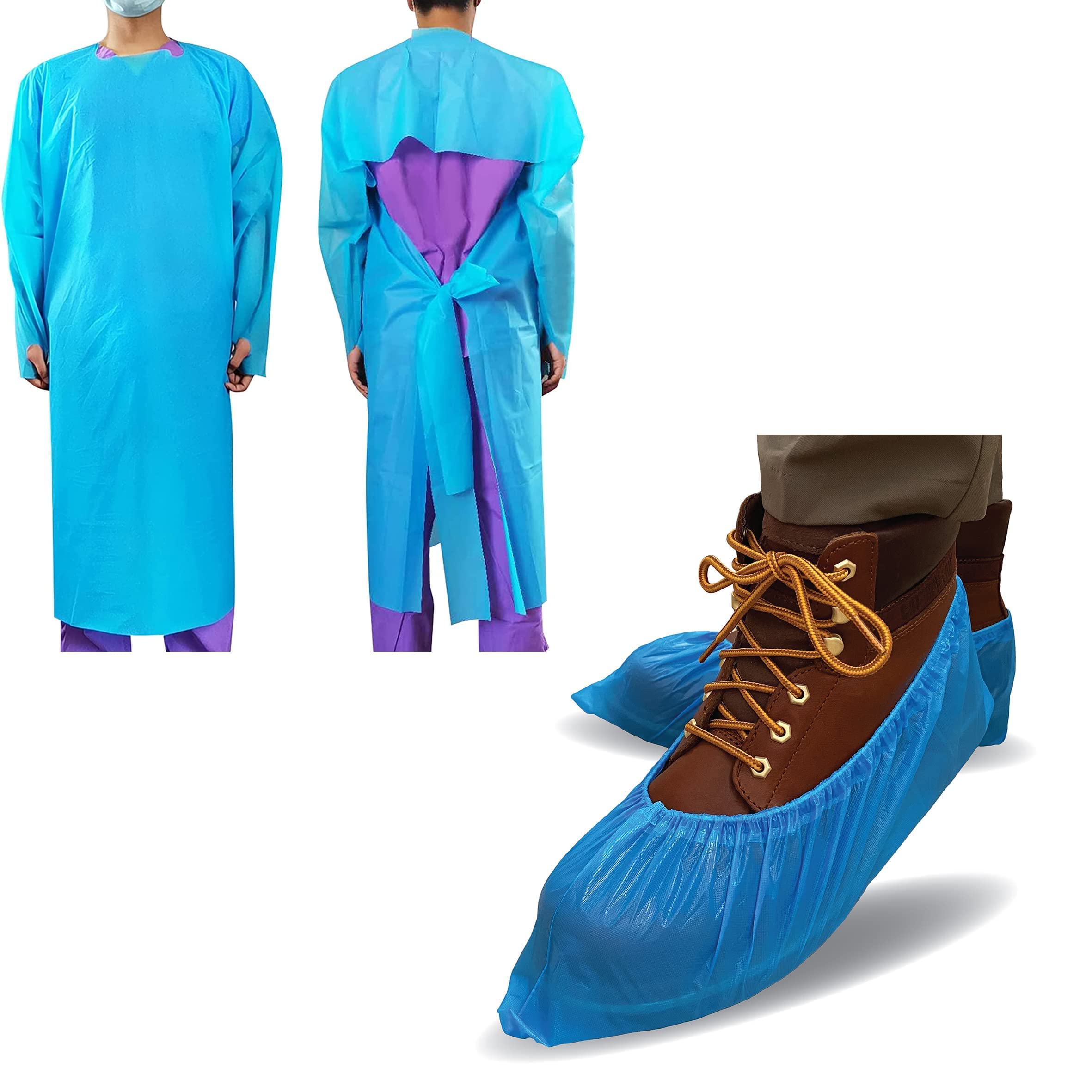 ProtectX Level 4 Disposable Isolation Gowns (100-Pack) & Shoe Covers (100-Pack) - Medical PPE for Hospitals, Clinics & Home Care - Waterproof Protective Gear for Healthcare Workers & First Responders