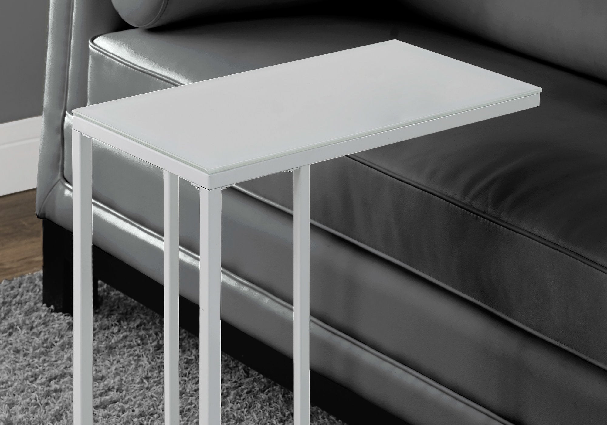 Modern White Metal Accent Table with Frosted Tempered Glass Top - Perfect for Living Room, Bedroom, or Office Decor