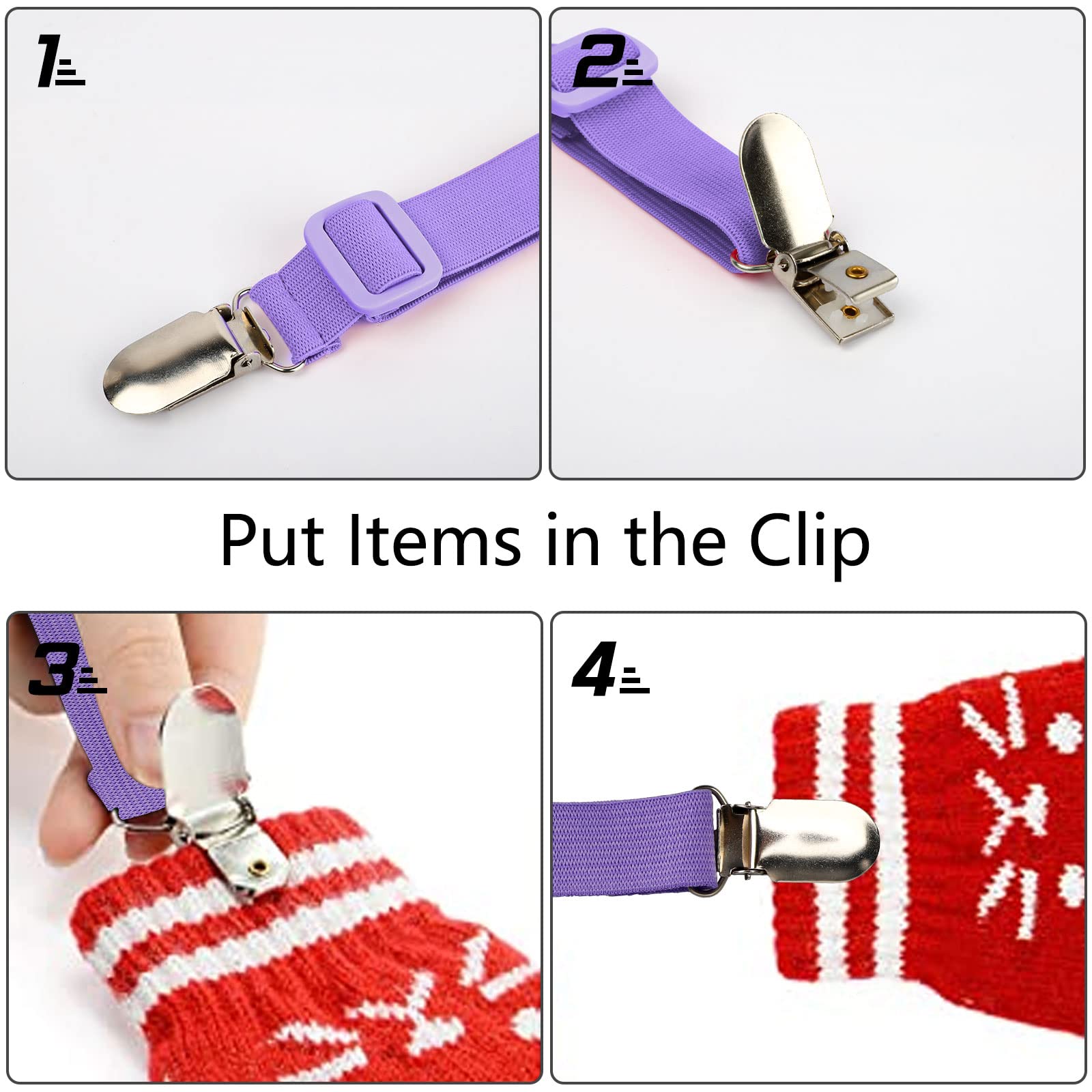 6 PCS Adjustable Mitten Clips for Kids & Adults - Winter Anti-Lost Glove Clips with Polyester Elastic Straps (Pink, Blue, Purple) - Perfect for Skiing, Snowboarding & Outdoor Winter Activities
