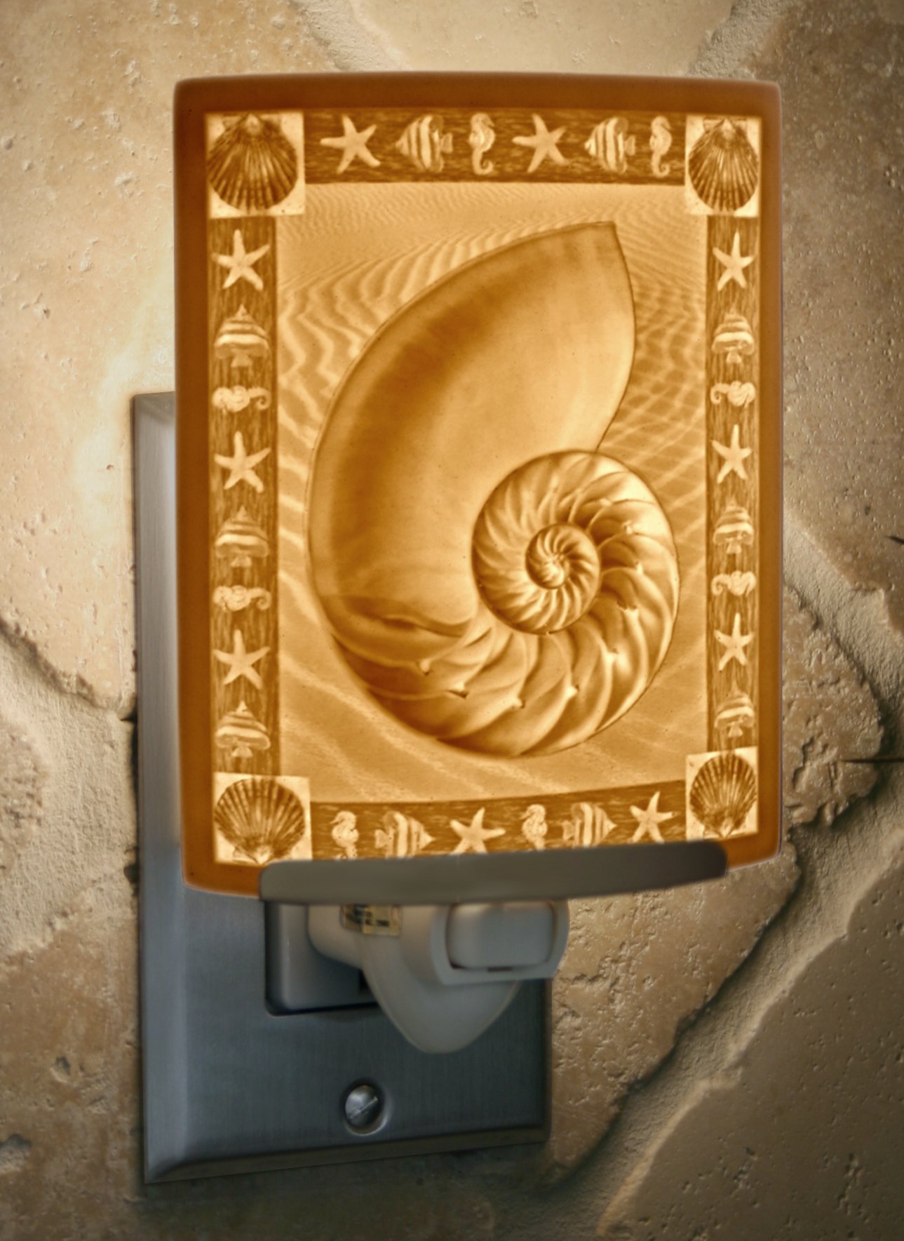 Nautilus Translucent Porcelain Lithophane Night Light with Nautical Sea Life Design - Perfect for Bedroom, Nursery, and Home Decor