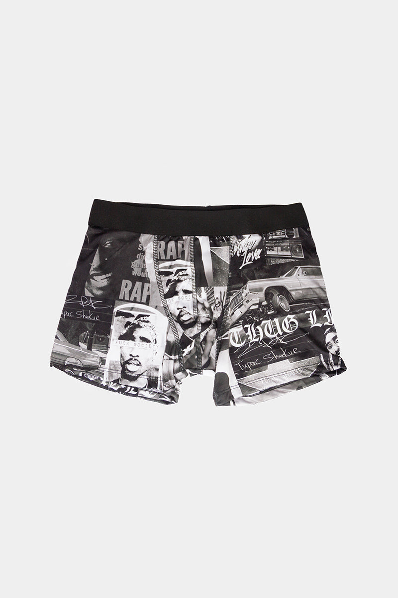 Men's Boxer Briefs - Soft Lycra Underwear with Tupac Print in Gray - Comfortable for Daily Wear & Gym Workouts