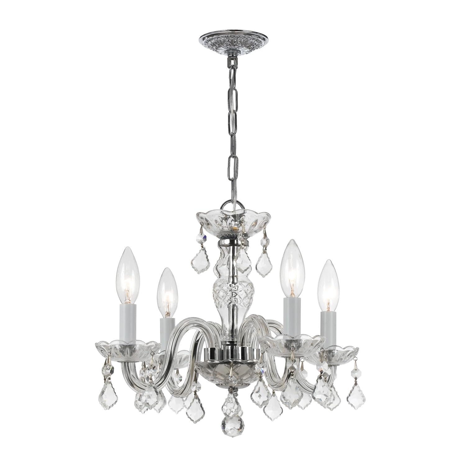 Elegant 4-Light Italian Crystal Mini Chandelier - Polished Chrome Finish for Dining Room, Bedroom or Entryway Lighting